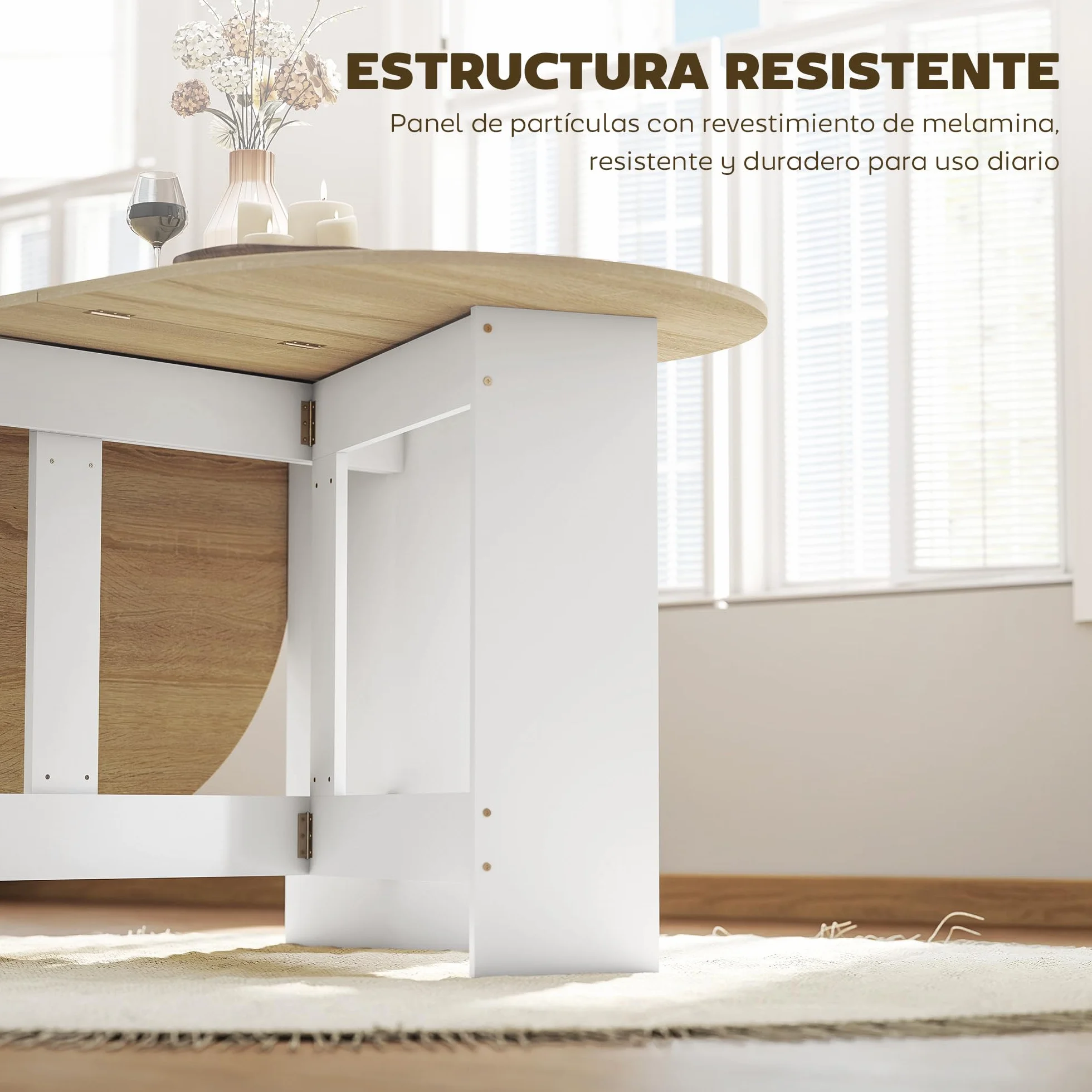 HOMCOM Mesa Plegable de Comedor, Mesa de Cocina Plegable Ovalada, 163x80x75 cm con Alas Abatibles, hasta 6 Personas, para Comedor, Salón, Espacio Pequeño, Natural