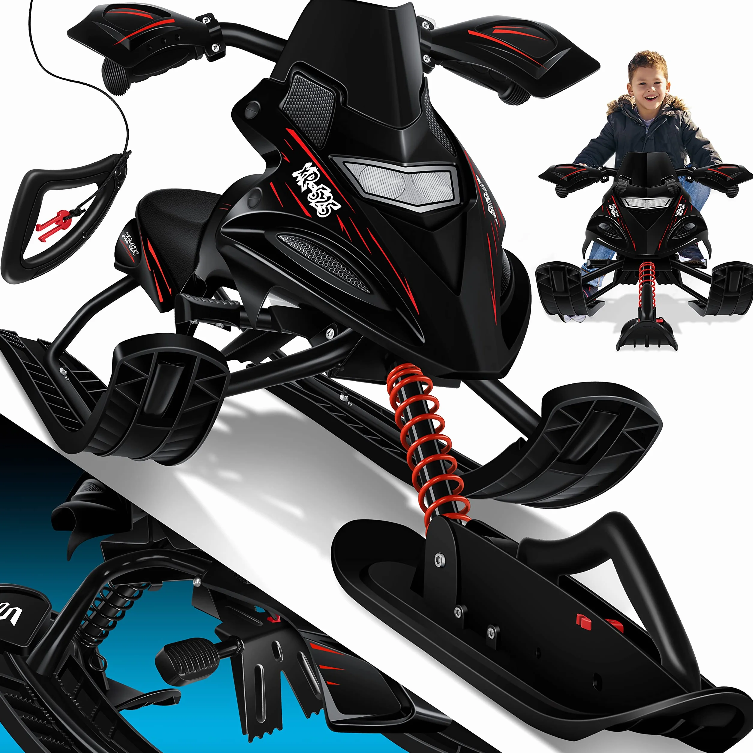 KESSER® Trineo de dirección con 2 Frenos de pie | Cuerda de tracción automática | Suspensión | Dirección de Deslizamiento | Bobsleigh Trineo Infantil Trineo | Trineo Skiboblenk