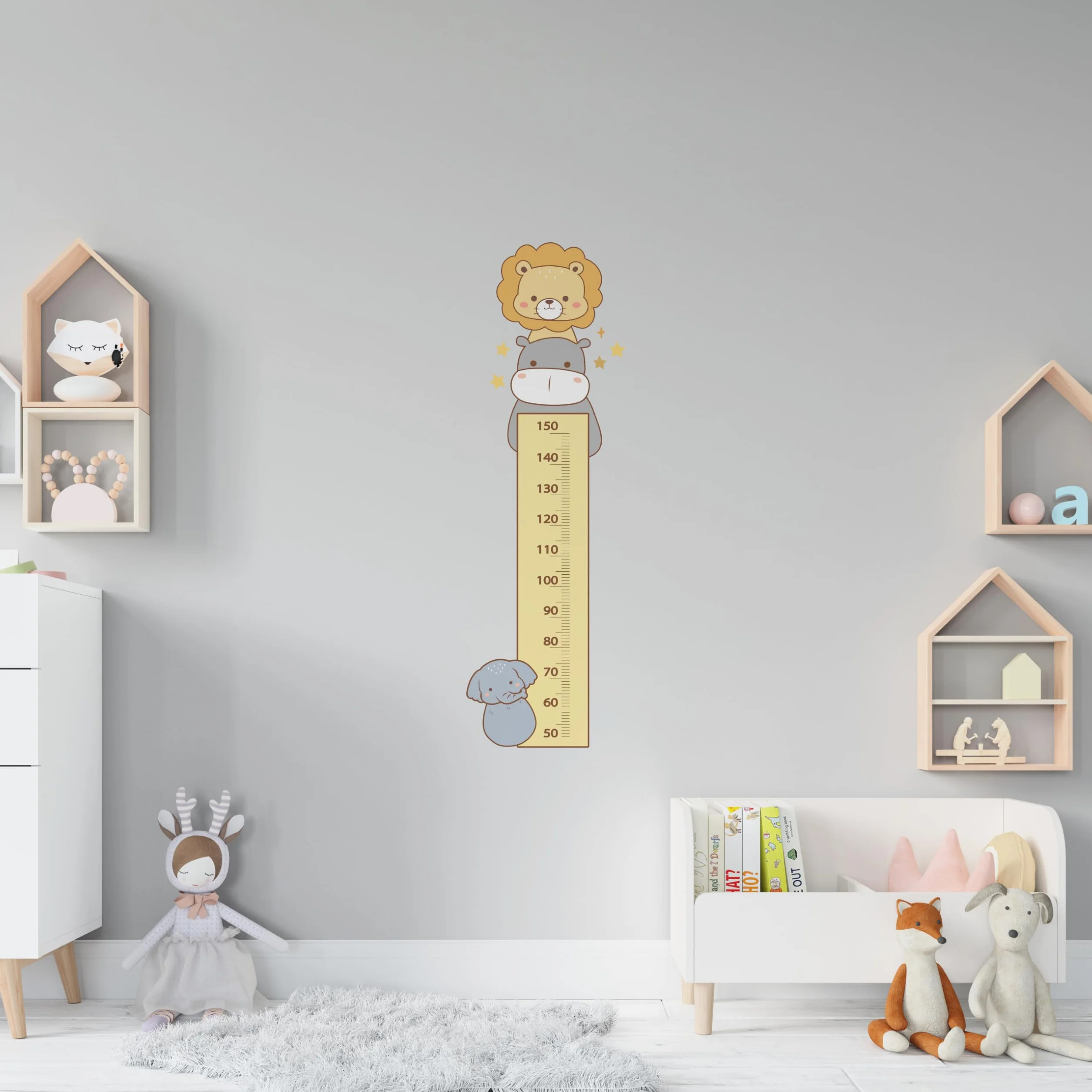 Vinilo Decorativo Medidor Infantil Pared 170x50 cm Tinta UV 4 Diseños Pegatinas Infantiles Decoración Habitación Bebé Metro Crecimiento León