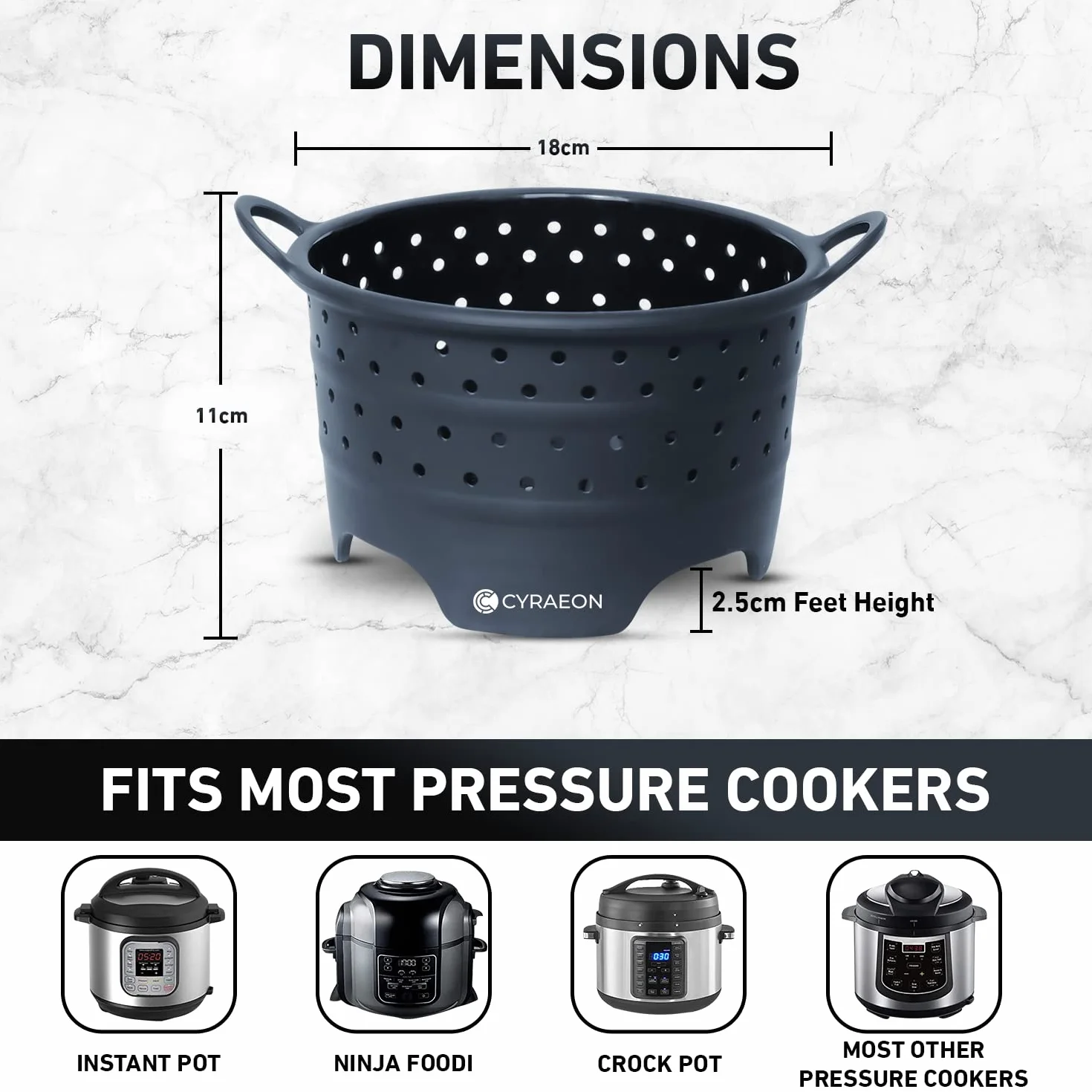 Cyraeon Cesta de vapor de silicona de 18 cm, perfecta para hervir y cocinar al vapor, vaporera de microondas, cesta de vapor de verduras, vaporera instantánea, cesta de olla a presión. Resistente al