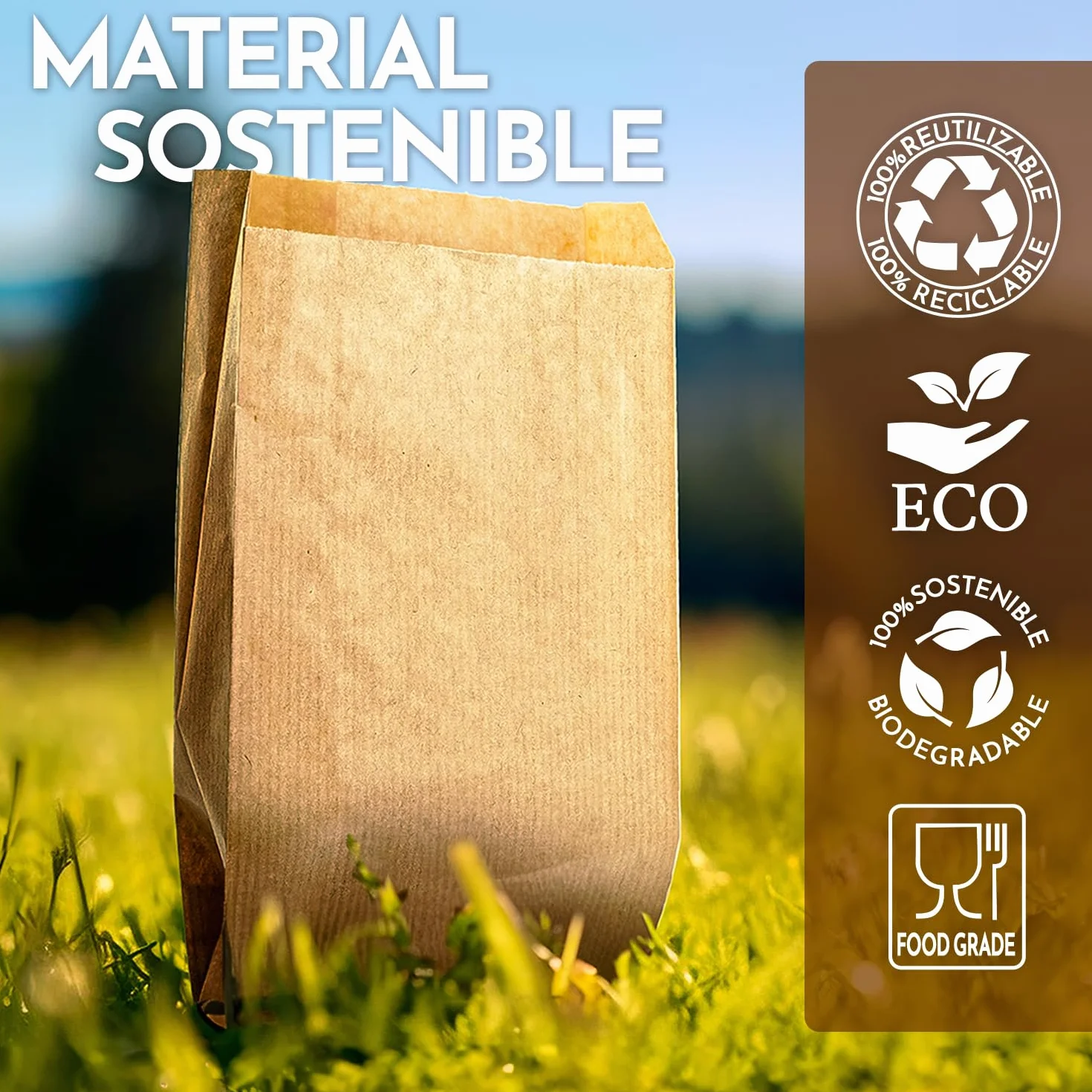 100 Bolsas de Papel Kraft 12 x 20 x 6 cm - Bolsas Pequeñas Grado Alimenticio, Sobres Kraft Marrón Reutilizables y Reciclables para Regalos, Negocios, Manualidades y Embalaje Sostenible