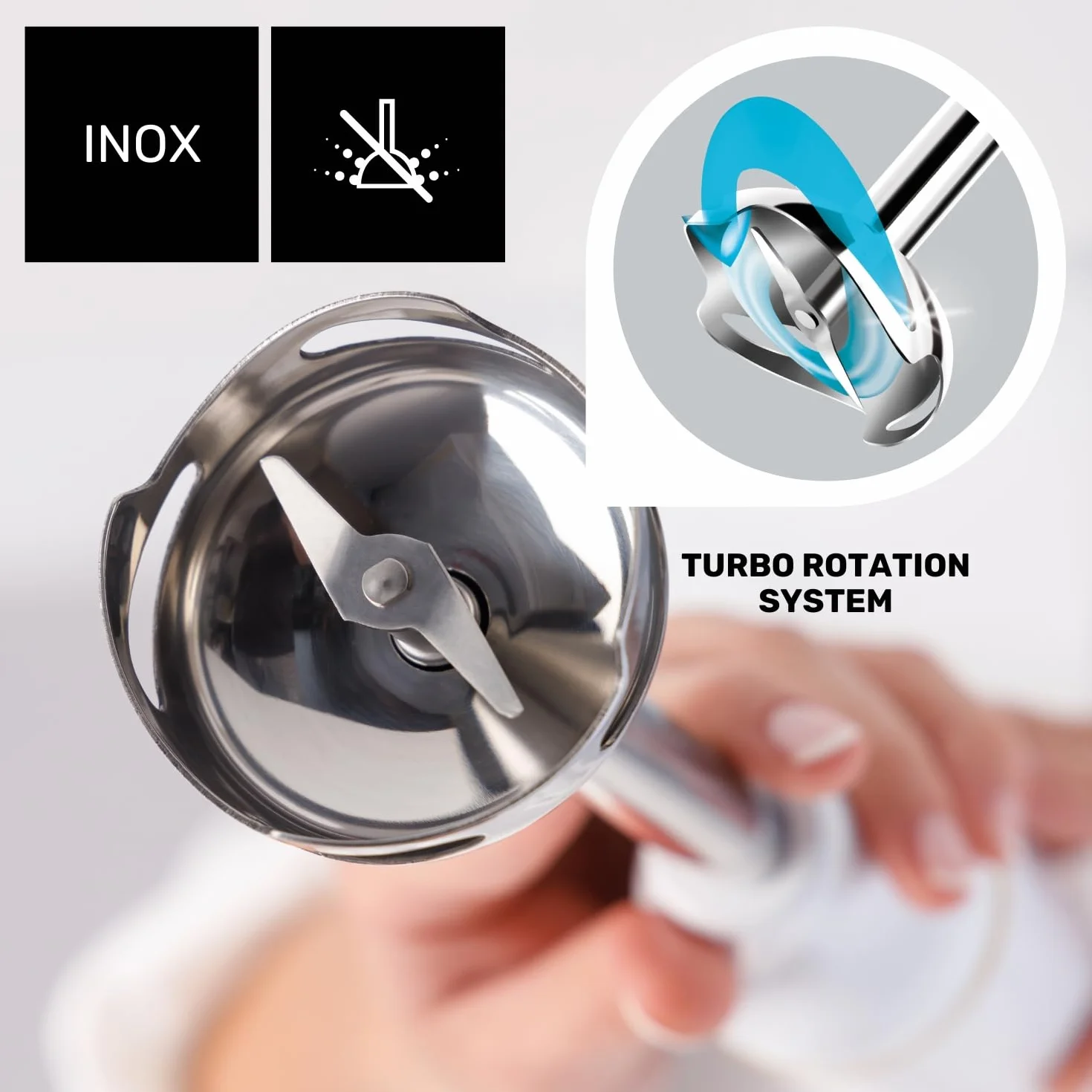 Taurus Batidora de Mano Robot 1000 Plus INOX 2 velocidades + Turbo Cuchillas INOX