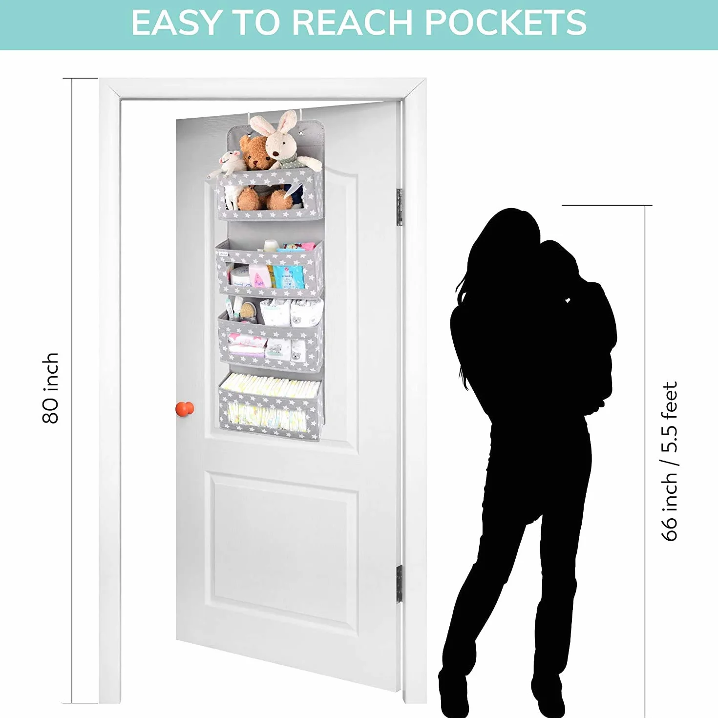 Vesta Baby Organizador para Puerta con 4 Bolsillos Ventana Transparente Almacenamiento Baños Habitación Niños Guardería
