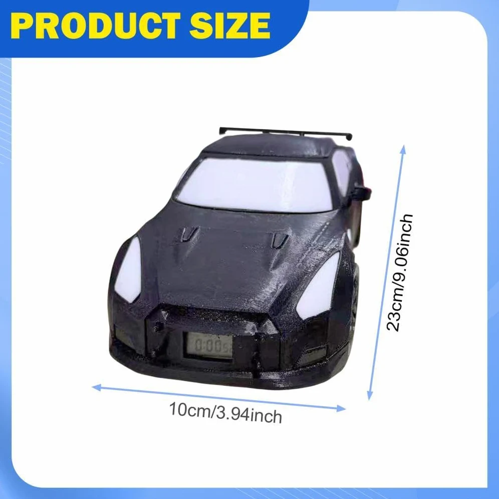 Milageto Reloj Despertador Deportivo en Versión Coche Competición con Alarma Programable Y Pantalla Clara Ensamblado en PP Estable Y Seguro Adecuado para Decor, Negro
