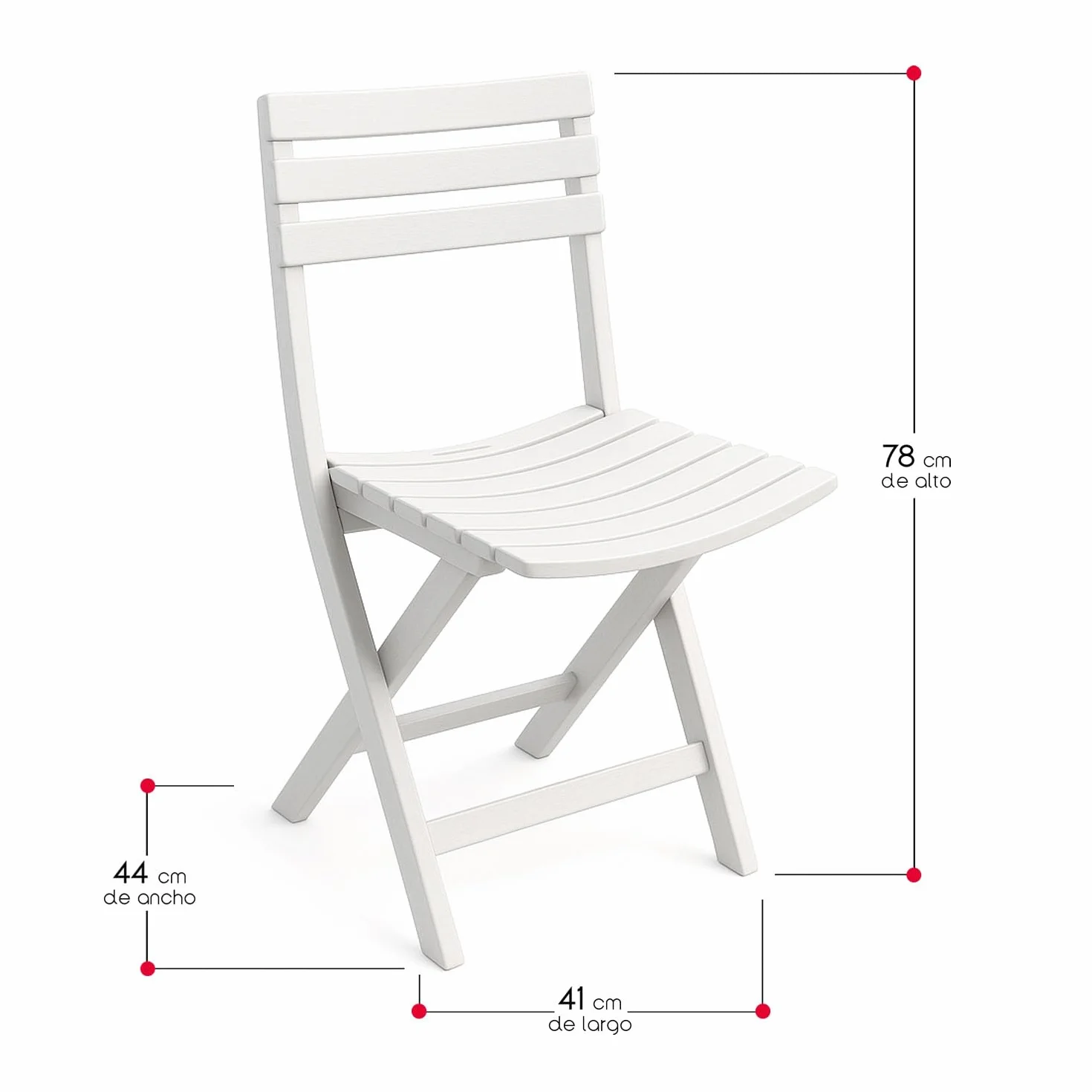 TIENDA EURASIA – Silla Plegable | Pack 4 Uds | Material Resina | Acabado Madera Rugoso | Medidas 41x44x78 cm | Respaldo Sólido | Peso Máximo 120 Kg | Portátil (Blanco)
