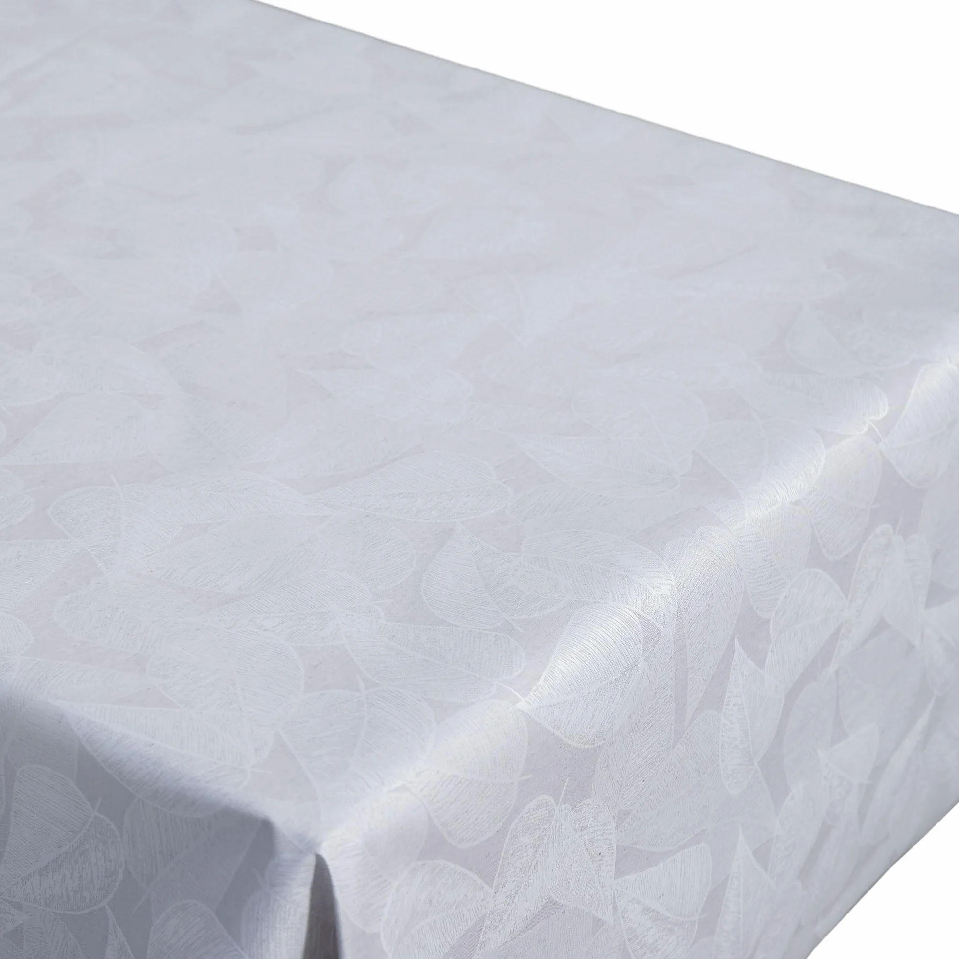 Cofan Mantel resinado Antimanchas | Diseño Moderno con Hojas | Color: Gris y Blanco | Materiales: algodón y poliéster | Cinco Medidas Diferentes (1, 1,40 x 3 m)