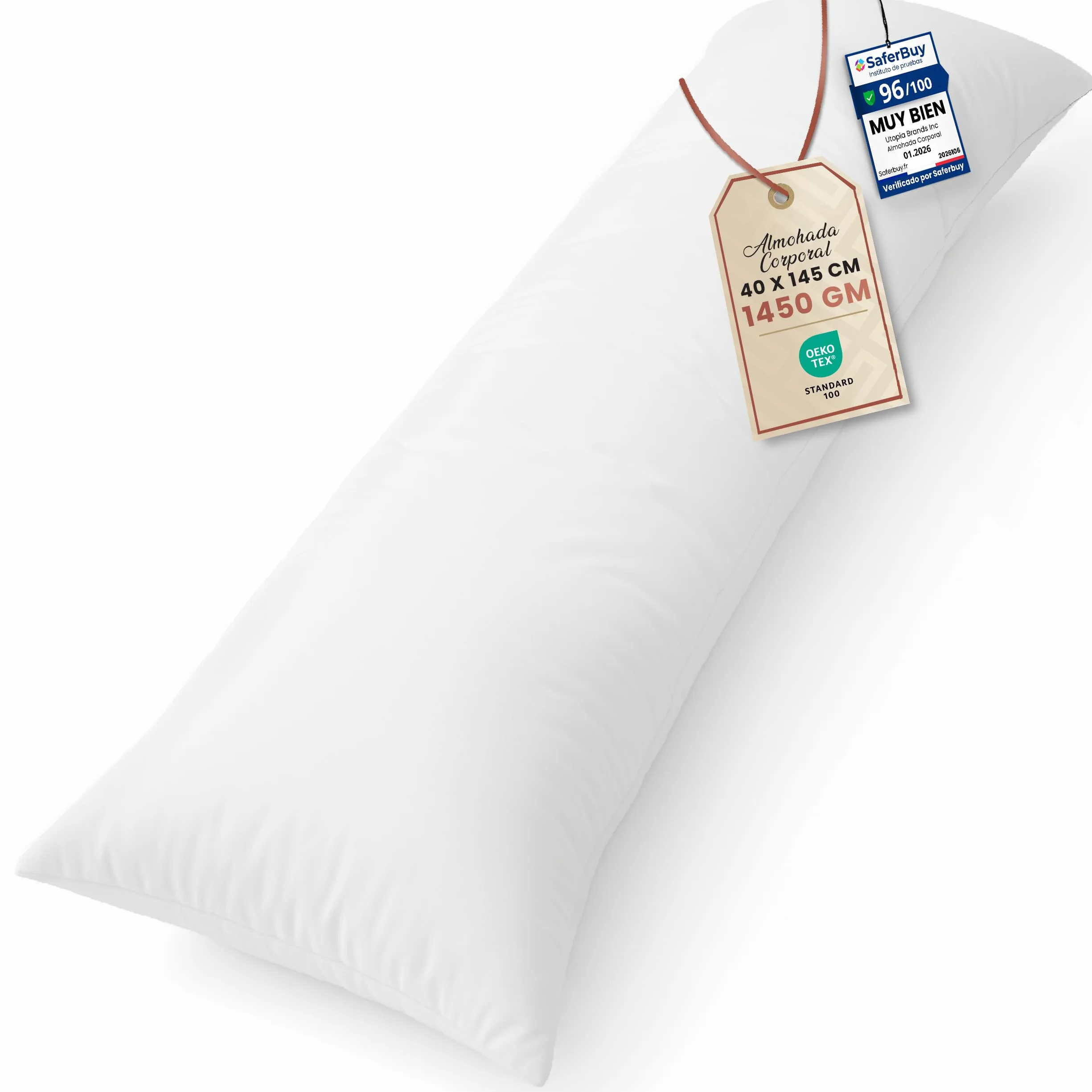 Utopia Bedding Almohada Corporal, 40x145 cm Almohada para el Embarazo y la Maternidad, Almohada para Dormir de Lado, Relleno de Poliéster Suave (Blanco)