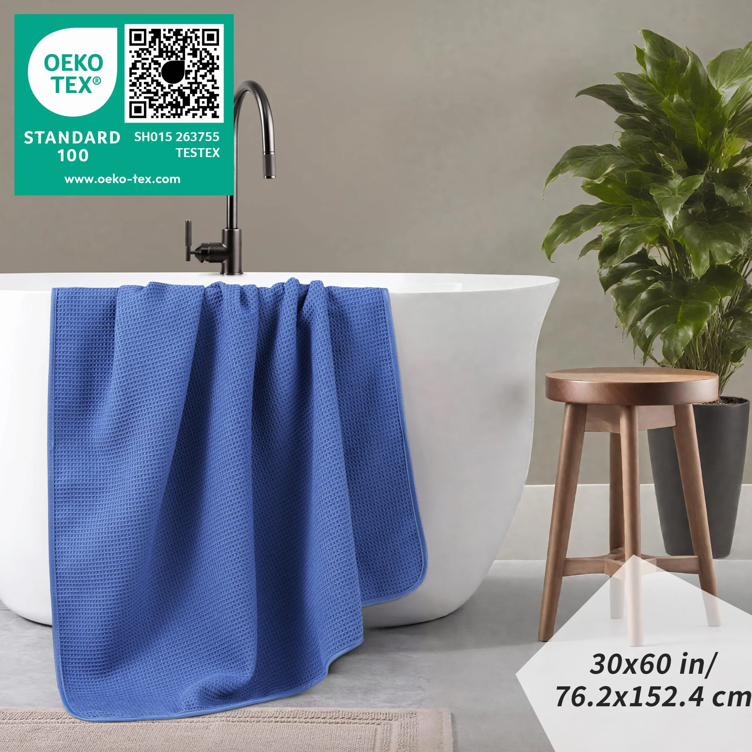 Polyte - 380 gsm Toalla de baño de Microfibra antipelusa - Secado rápido - Punto gofrado - Grande: 152,4 x 76,2 cm - Pack de 2