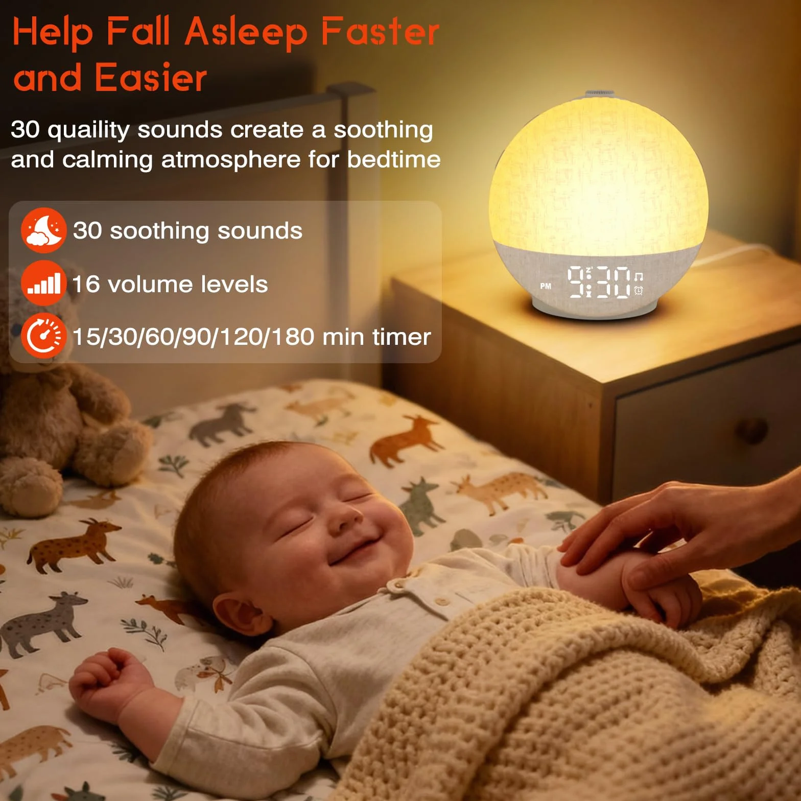 Reloj Despertador con Simulación de Amanecer, Despertador con Lámpara LED de Noche, 30 Efectos de Sonido Que Ayudan a Dormir, Función Temporizador y Snooze
