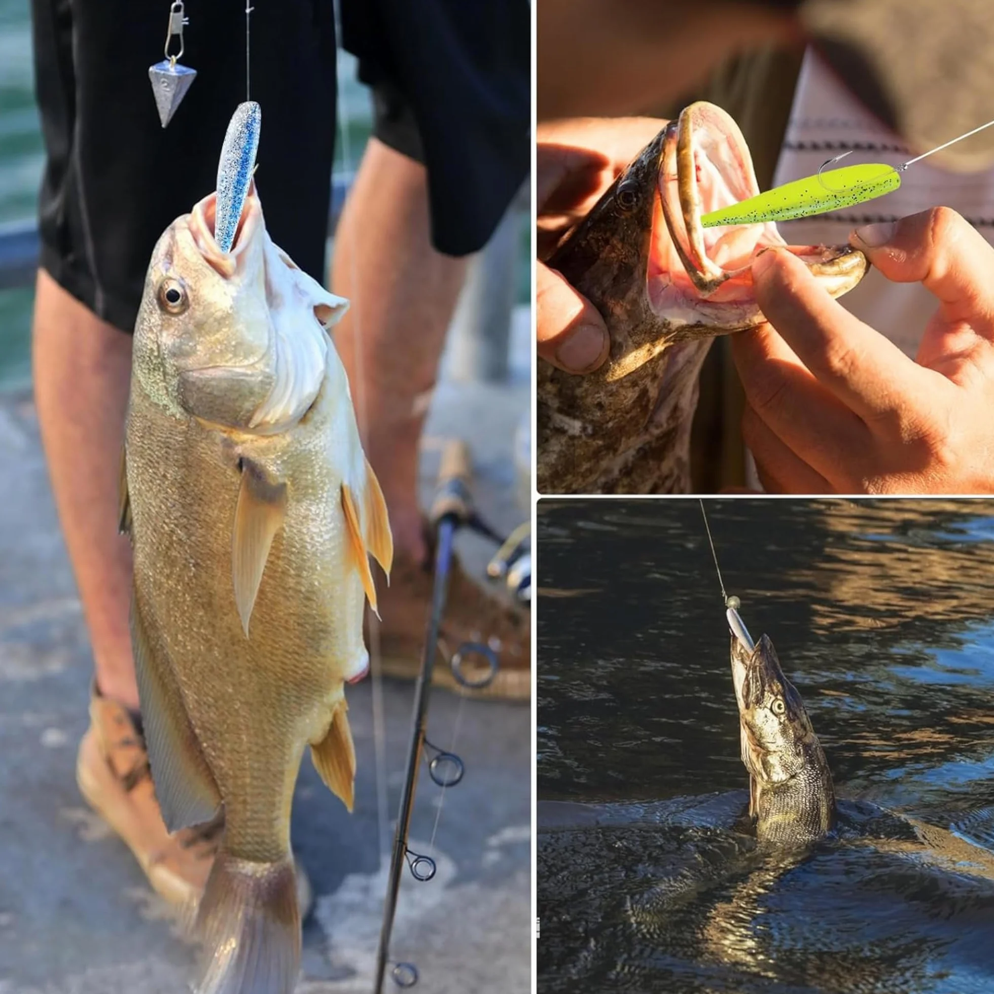 Juego de cebos de pesca de goma para peces de goma, 5 unidades x 50 mm, cebo de goma para bagre, lucioperca y lucioperca, cebo artificial para trucha y perca, juego de pesca de peces