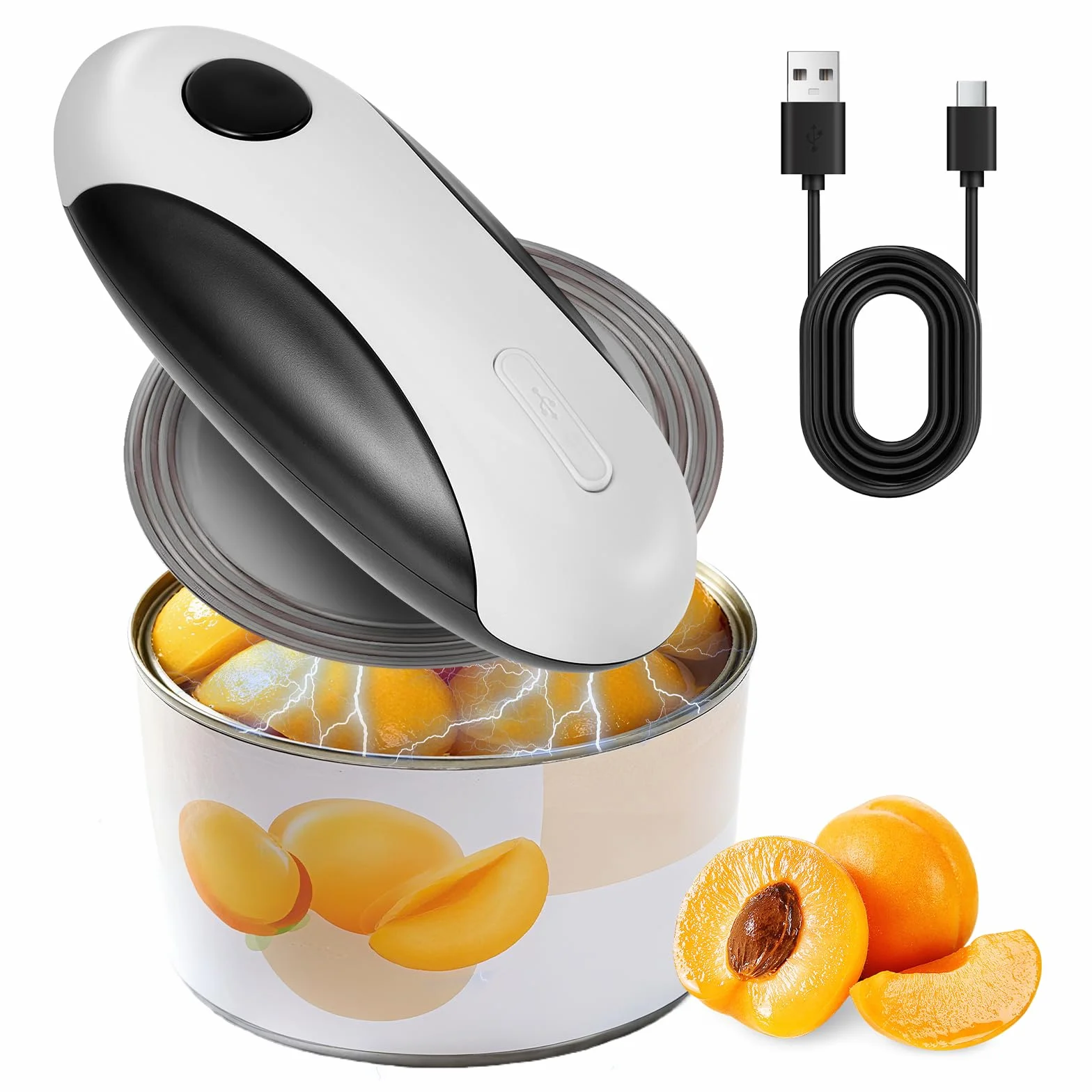 Abrelatas eléctrico Abrelatas recargable por USB, funciona con batería, funcionamiento automático con un solo botón, soporte magnético para la tapa y corte suave, apto para alimentos