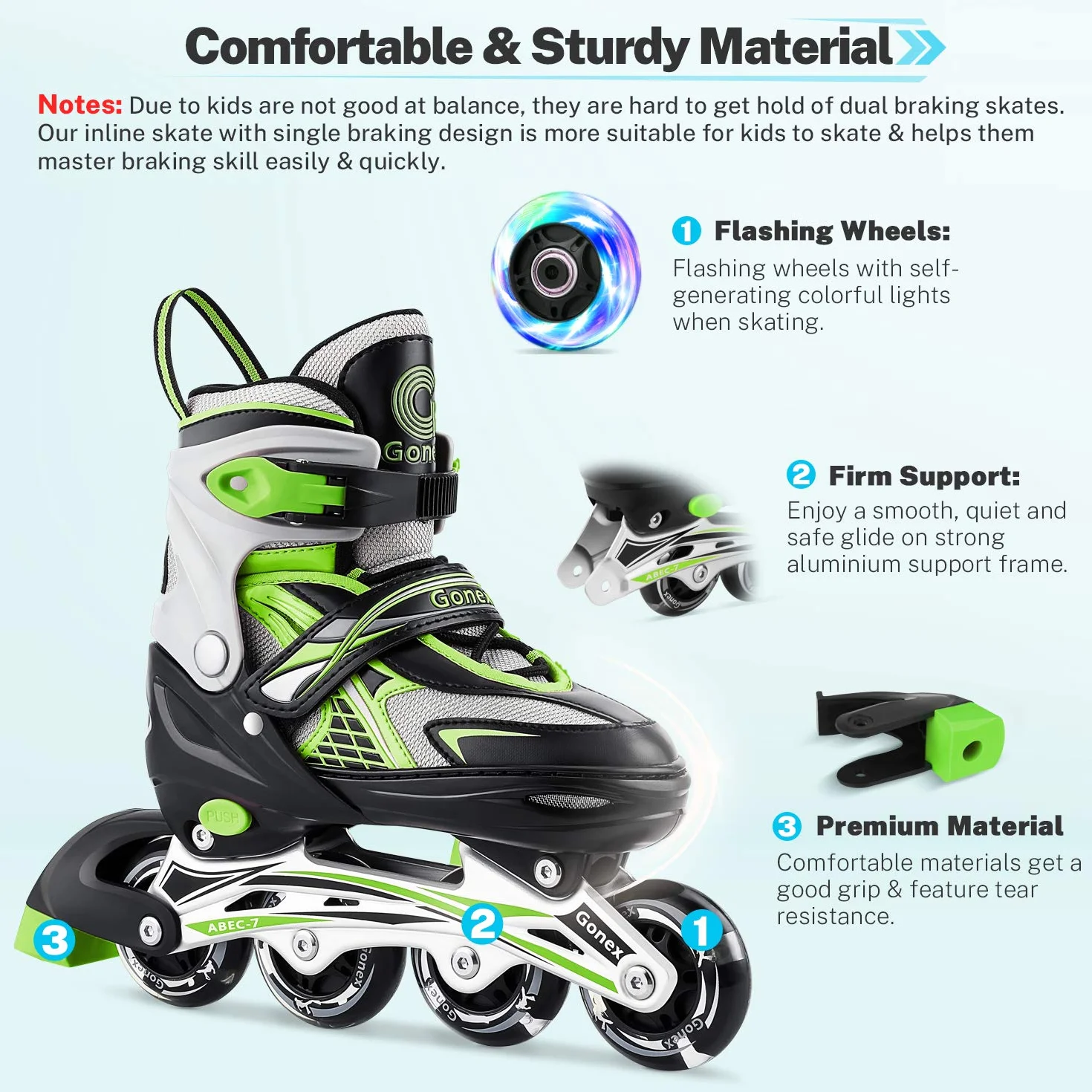 Gonex Patines en Línea Ajustables Niños Niñas Adultos, Patín sobre Ruedas Iluminadas con Luces, EU 31-42