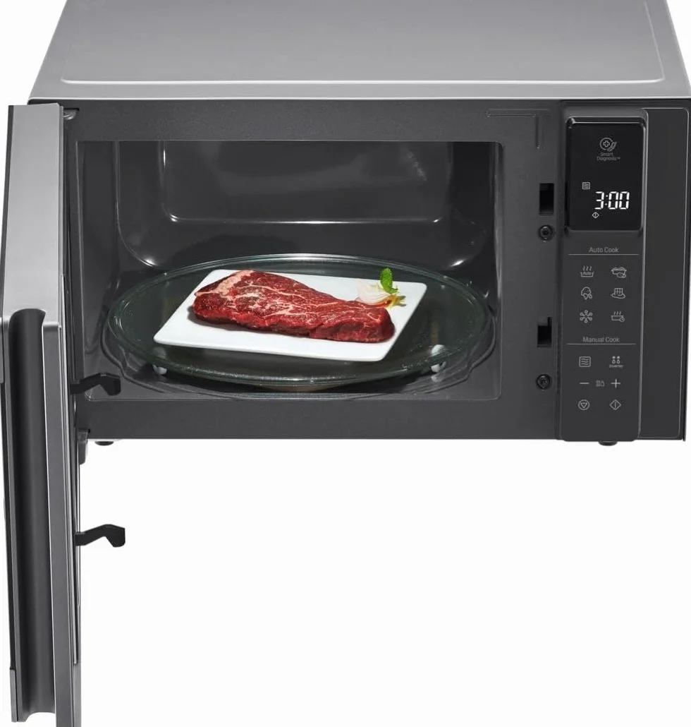 LG Microondas MS2595CIS con tecnología Smart Inverter 25 litros de capacidad, 1000 W, programas automáticos, niveles de potencia ajustables y función EasyClean, color plateado