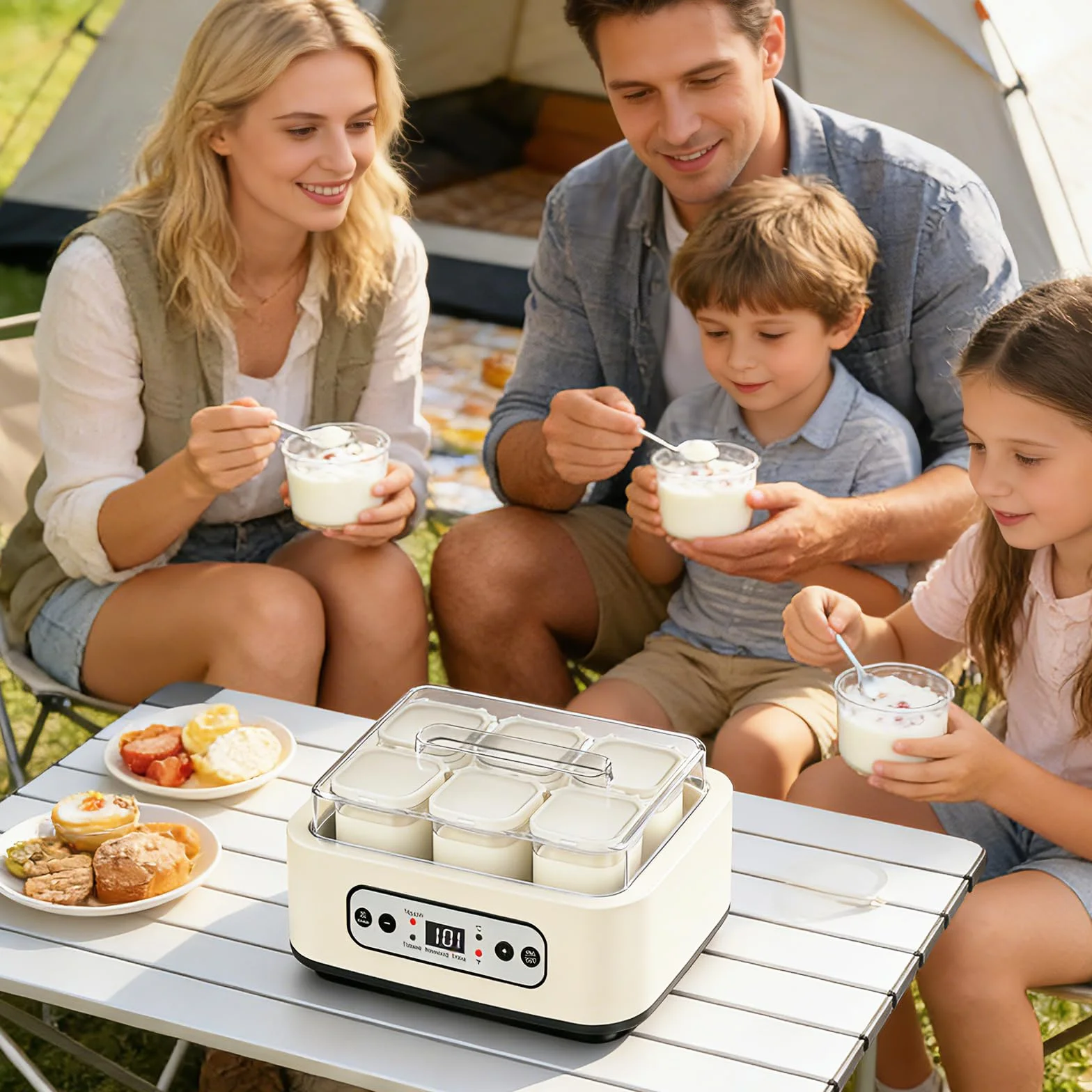 Yogurtera, Máquina para Hacer Yogur de 1,6 L con 6 Tarros de 250 ml Yogurtera con Temporizador de 1 a 99 Horas Control de Temperatura de 21 a 48 °C y Pantalla LCD para Yogur Natto y Vino de Arroz