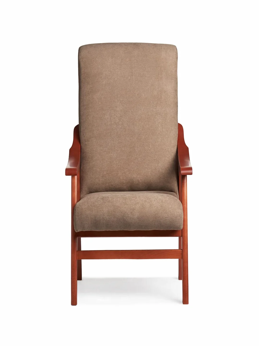 Silla con Brazos. Especial para geriátrico, Personas Mayores con la Espalda Recta. Tapizado en Tela o Polipiel. Color Tostado (Medidas: 115 * 55 * 68 cm.)