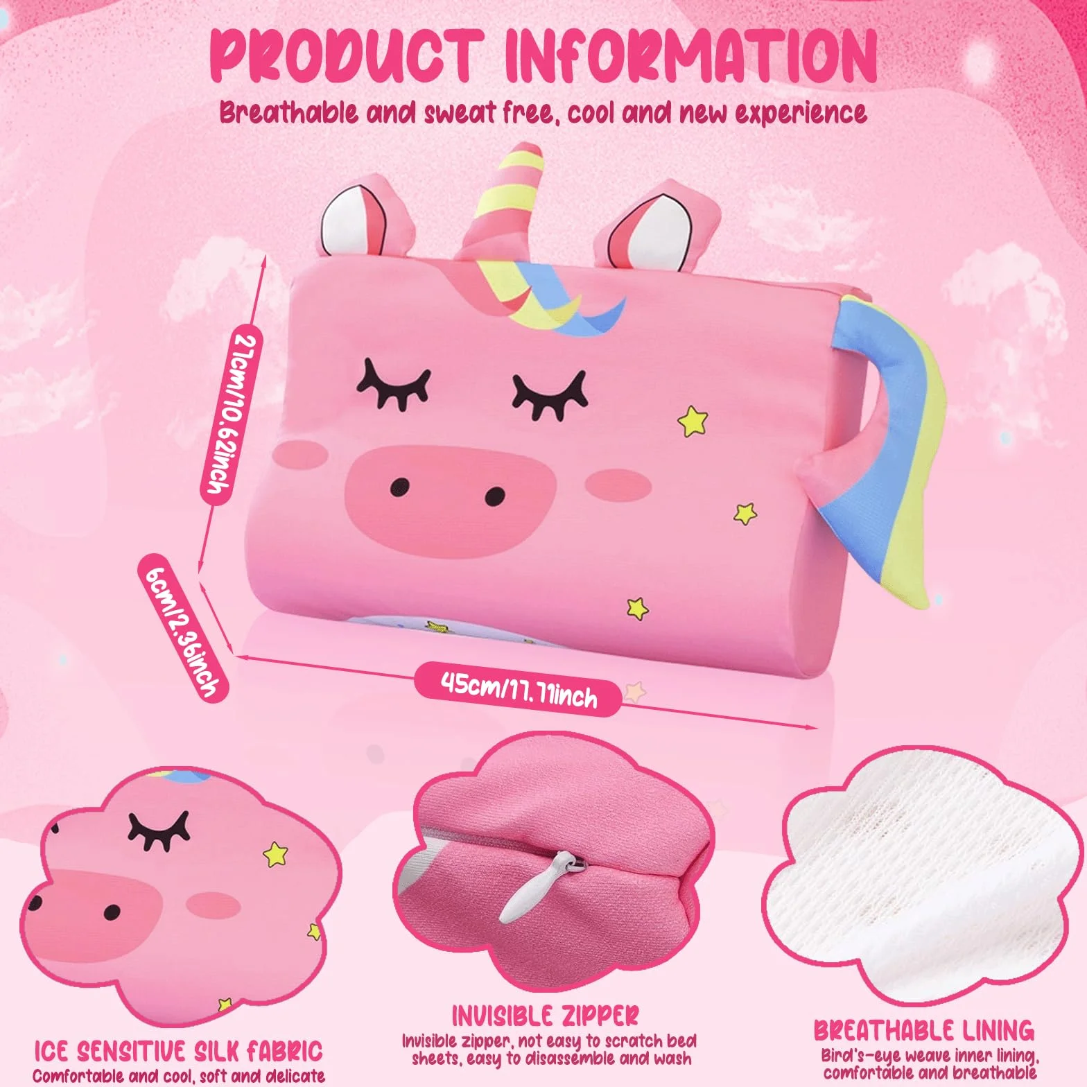 Almohada Infantil Ergonómica de Espuma Viscoelástica, Lavable y Transpirable, para Cuna Viaje Guardería 2-8 Años