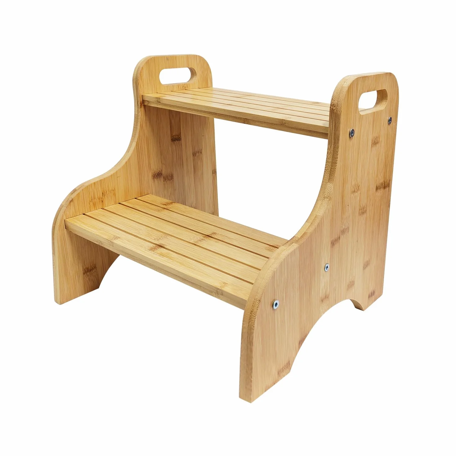 Taburete Infantil Bambú 2 Peldaños 80 kg Antideslizante Asas Portátiles