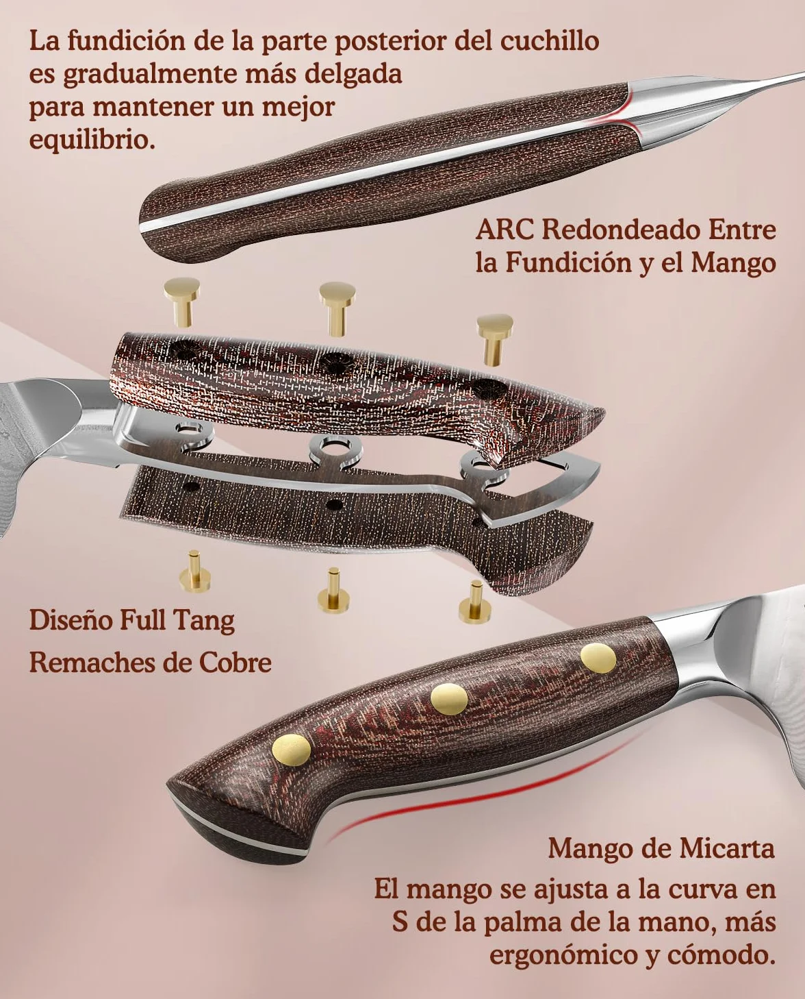 HEZHEN Cuchillo Santoku con Funda de Madera, Cuchillo de Chef Estilo Japonés Cuchillo Gyuto, Hoja de Acero Damasco de Alto Carbono, Full Tang Mango de Micarta