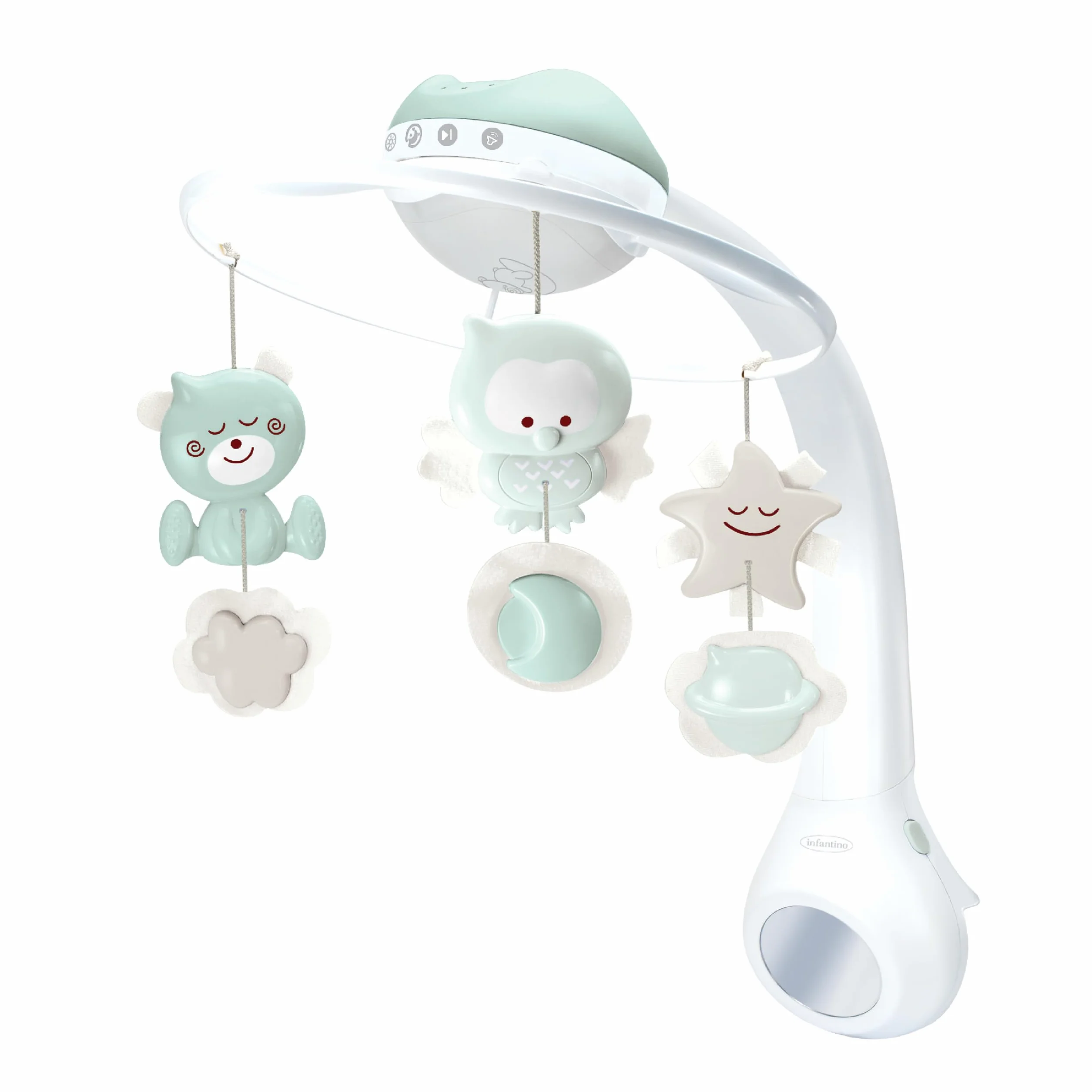Infantino Proyector Musical Móvil 3-en-1 Convertible, Luz Nocturna y Proyector Infantil para Cuna, 6 Melodías & 4 Sonidos de la Naturaleza, Salvia
