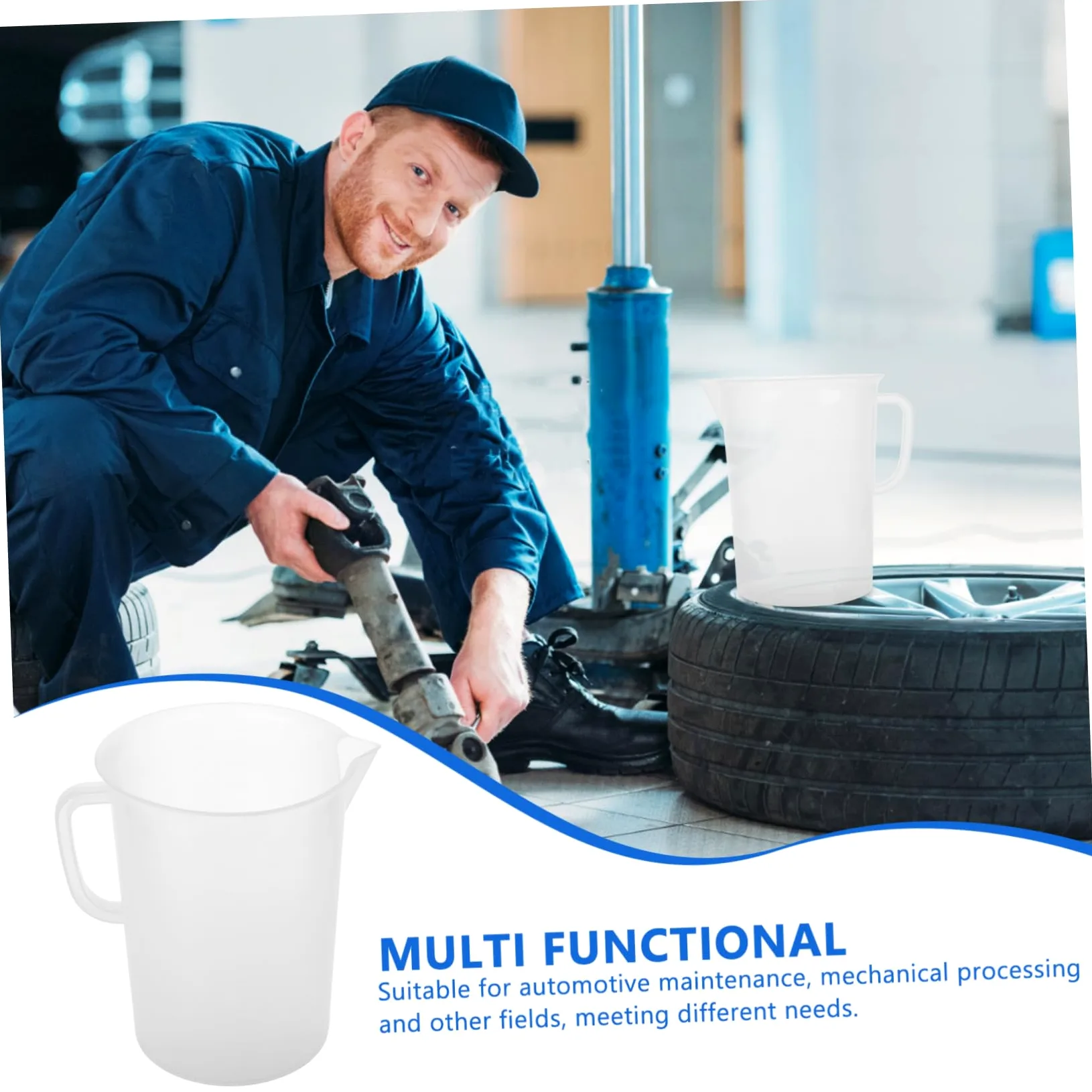 Vaso Medidor Grande De Plástico 5000 Ml Con Asas Para Aceite Motor Graduado Para Taller Mecánico Uso Automotriz Herramienta Precisa De Medición