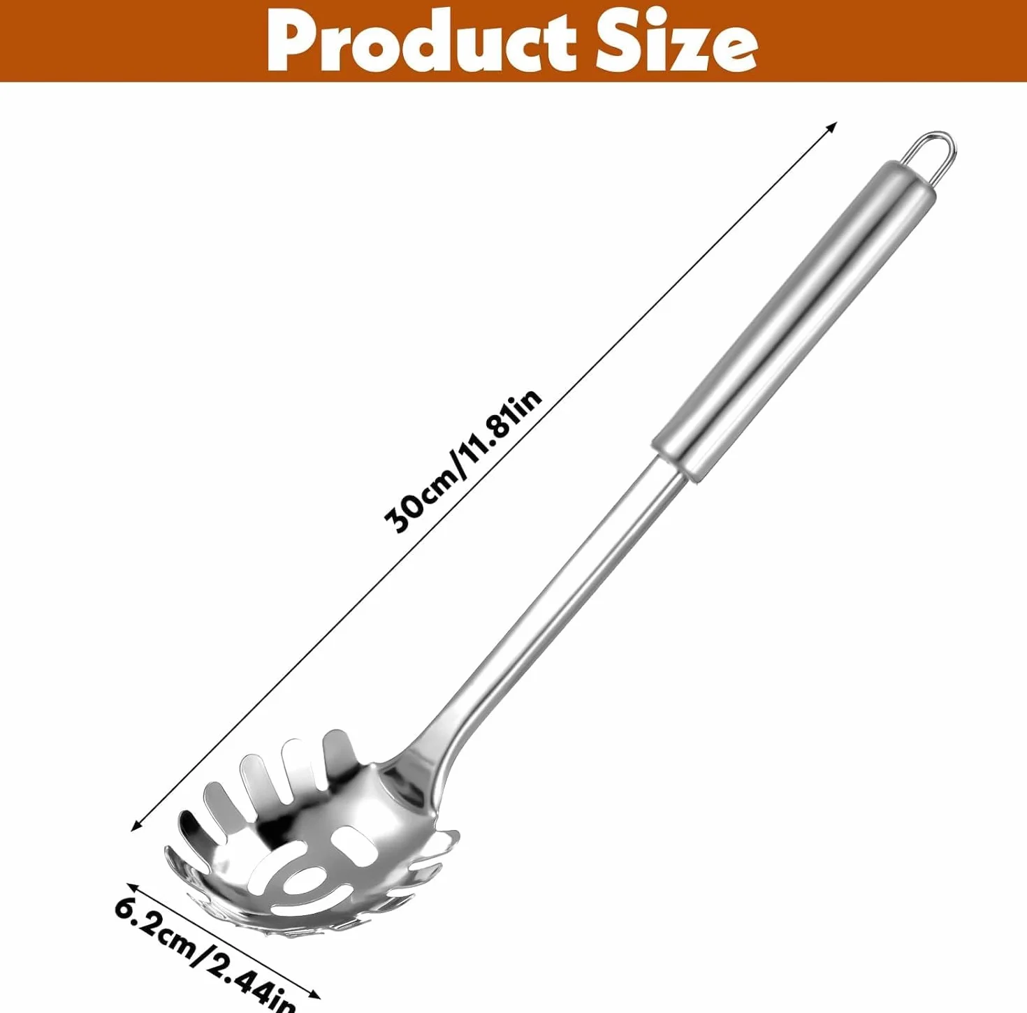 Cuchara de espagueti, cuchara de pasta, cortador de espaguetis, servidor de pasta de acero inoxidable duradero, servidor de tenedor de pasta, resistente al calor, 30 cm
