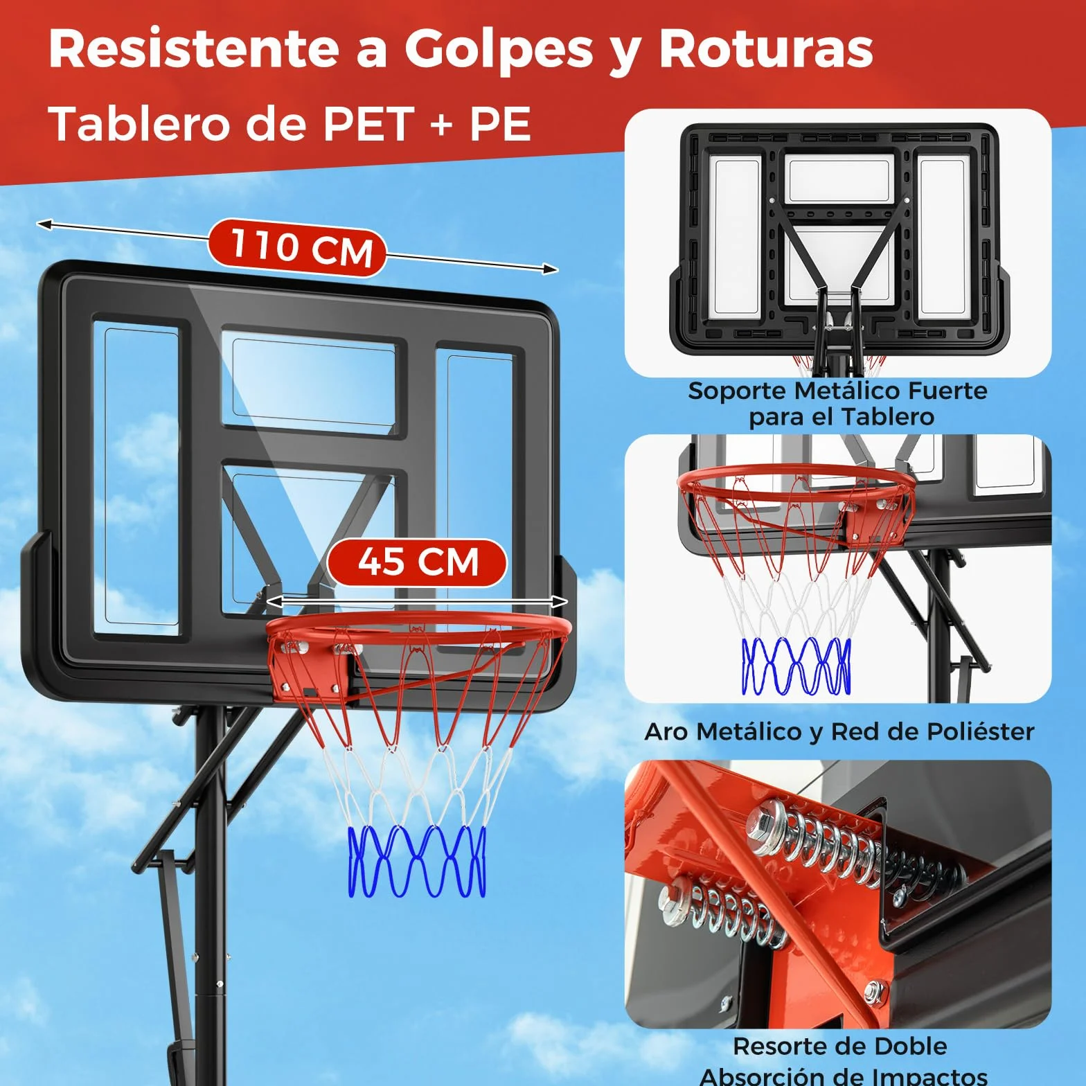 COSTWAY Canasta de Baloncesto Altura Ajustable 240-305cm Base Rellenable Portátil con Ruedas