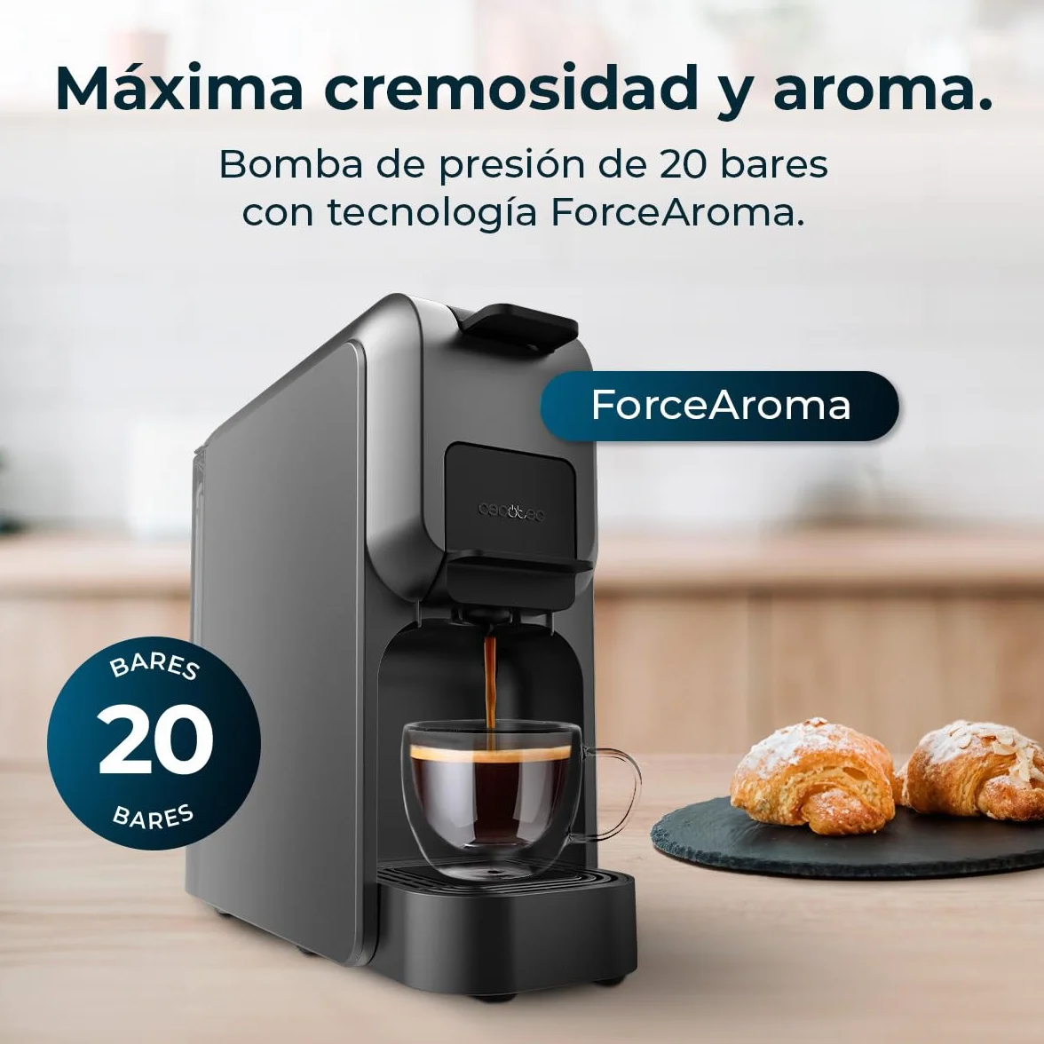 Cecotec Cafetera Cápsulas Express Compacta FreeStyle Compact Black. 1350W, 20 Bares, Apta para Café Molido, Dolce Gusto, Nespresso y K-fee, Depósito Extraíble de 800ml, Apagado Automático