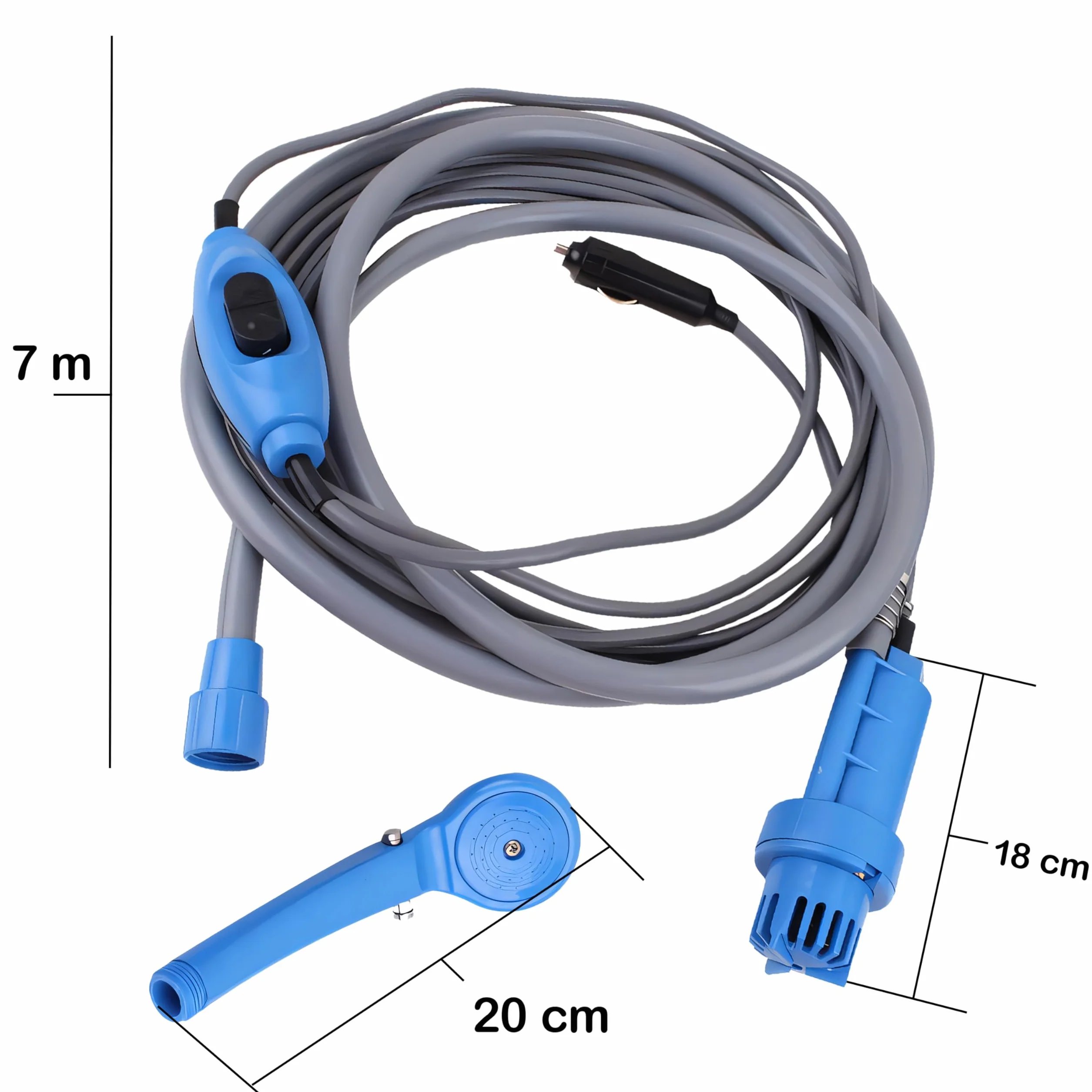 Retoo Ducha de camping portátil con bomba 35-60W Manguera 7m 12V