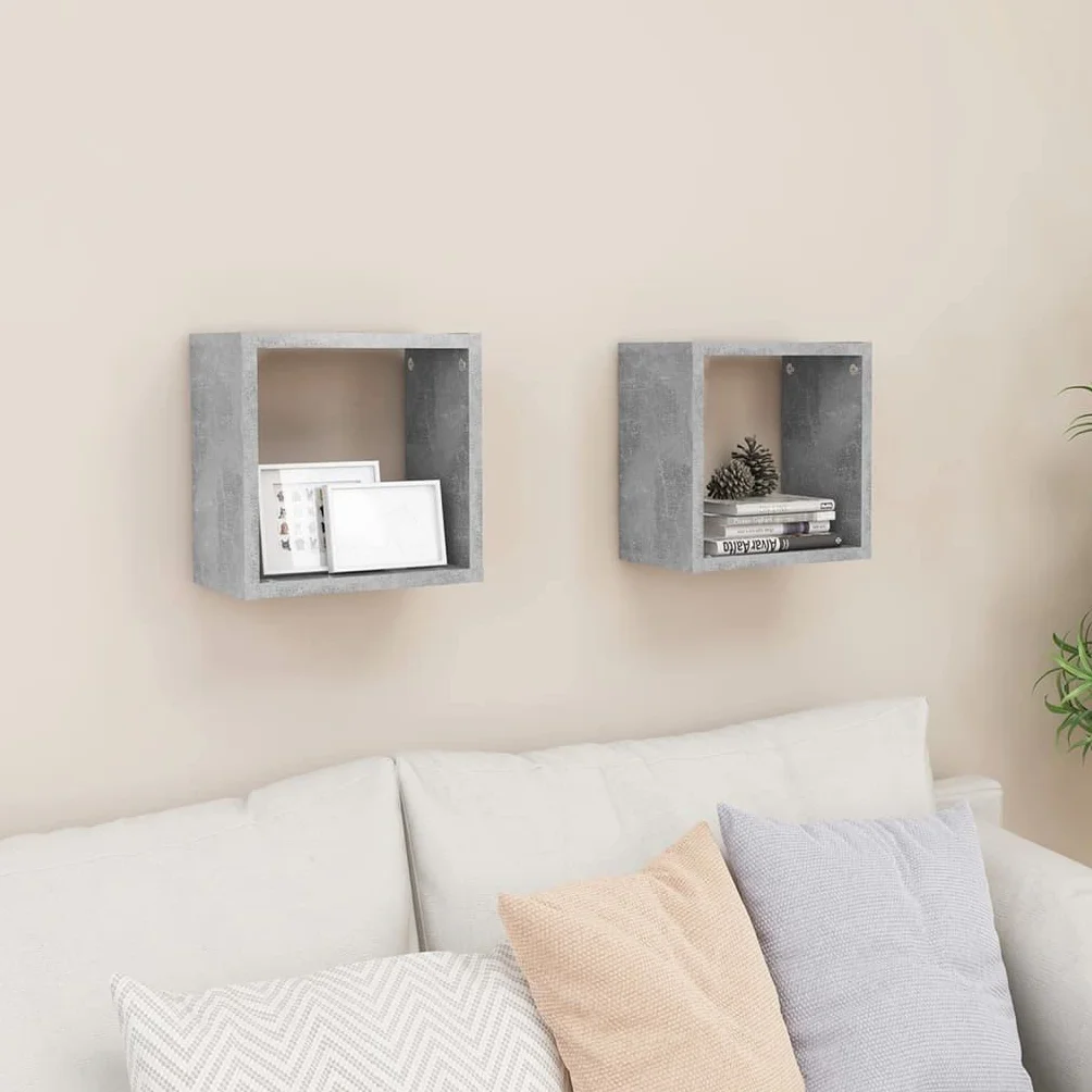 vidaXL 2X Estante Cubo Pared Estantería Colgante CD Libros Coleccionables Fotos Premios Adornos Decoración Librerías Hogar Gris Hormigón 26x15x26 cm