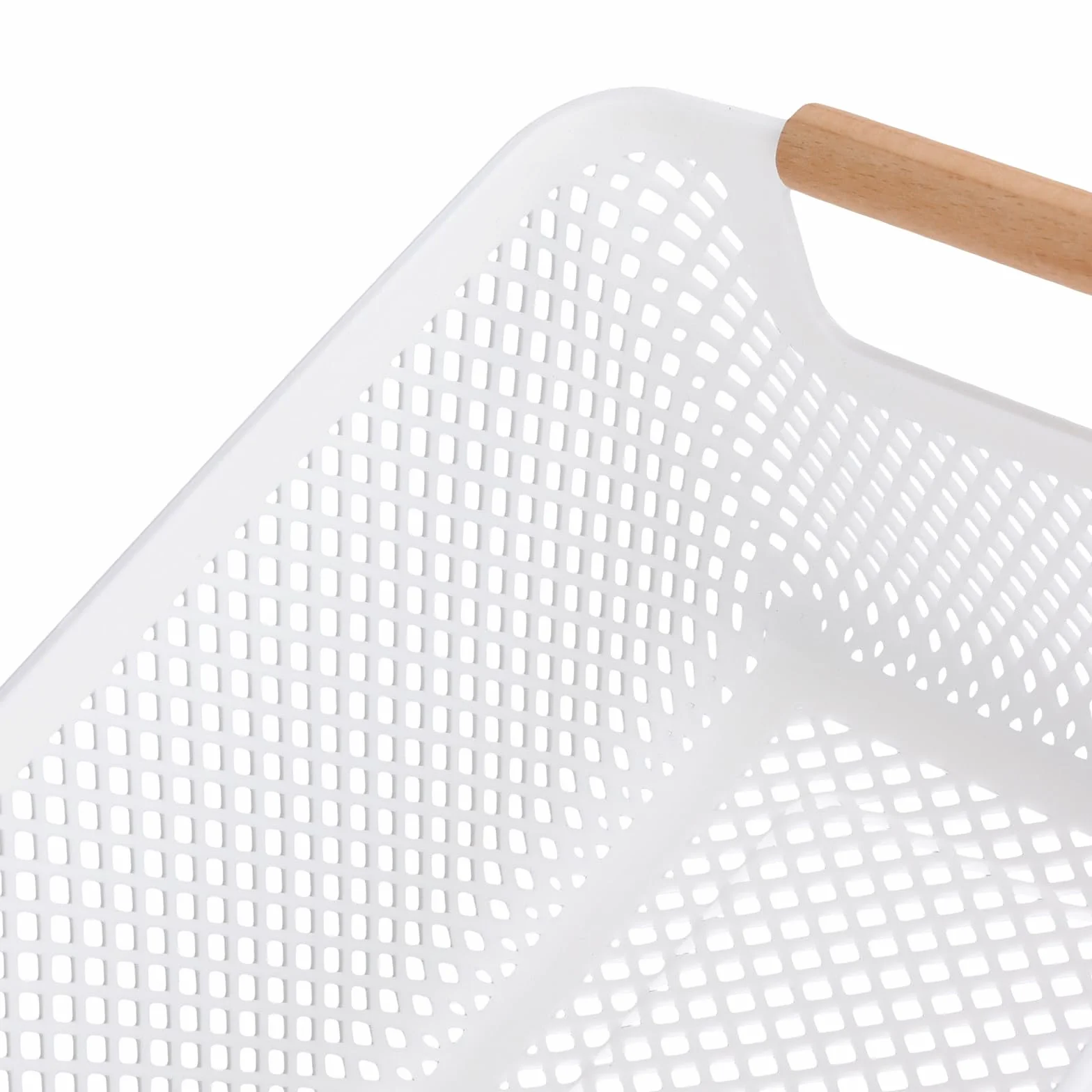 8 cajas de almacenamiento blancas sin tapa de plástico, con asas de madera maciza y laterales ventilados, organizadores para baño, cocina, hogar y lavandería