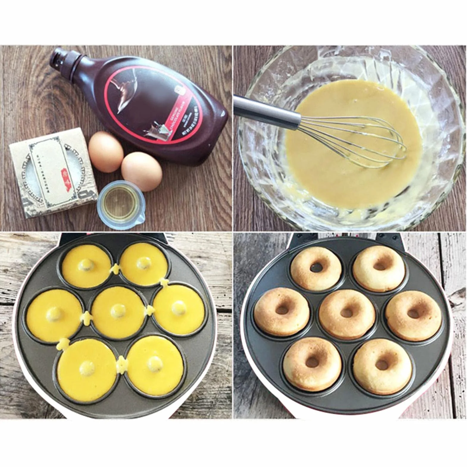 donas | Máquina para Hacer donas Desayuno 1200 W | Máquina para Hacer Donuts eléctrica Antiadherente 7 Agujeros para panadería casera, Tienda postres