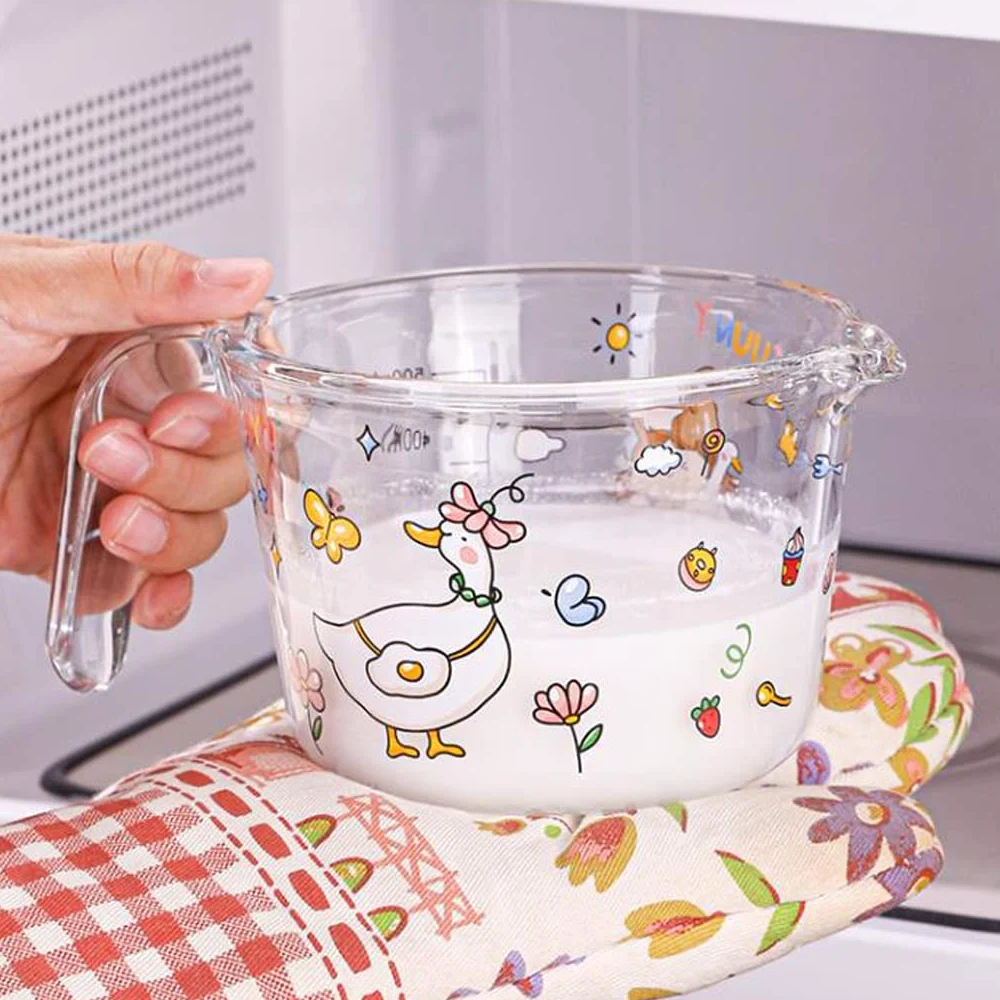XMING Taza medidora de vidrio con escala y asa for taza de leche doméstica, taza de leche de soja for desayuno en microondas (Color : B)