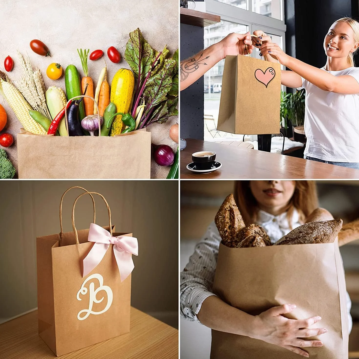 Lote de 40 Bolsas de papel kraft grandes con asas 32 x 41 x 11 cm bolsas para regalos. Bolsas para comercios, ir al la compra de papel biodegradable, reutilizables ideales para regalar (Marrones)