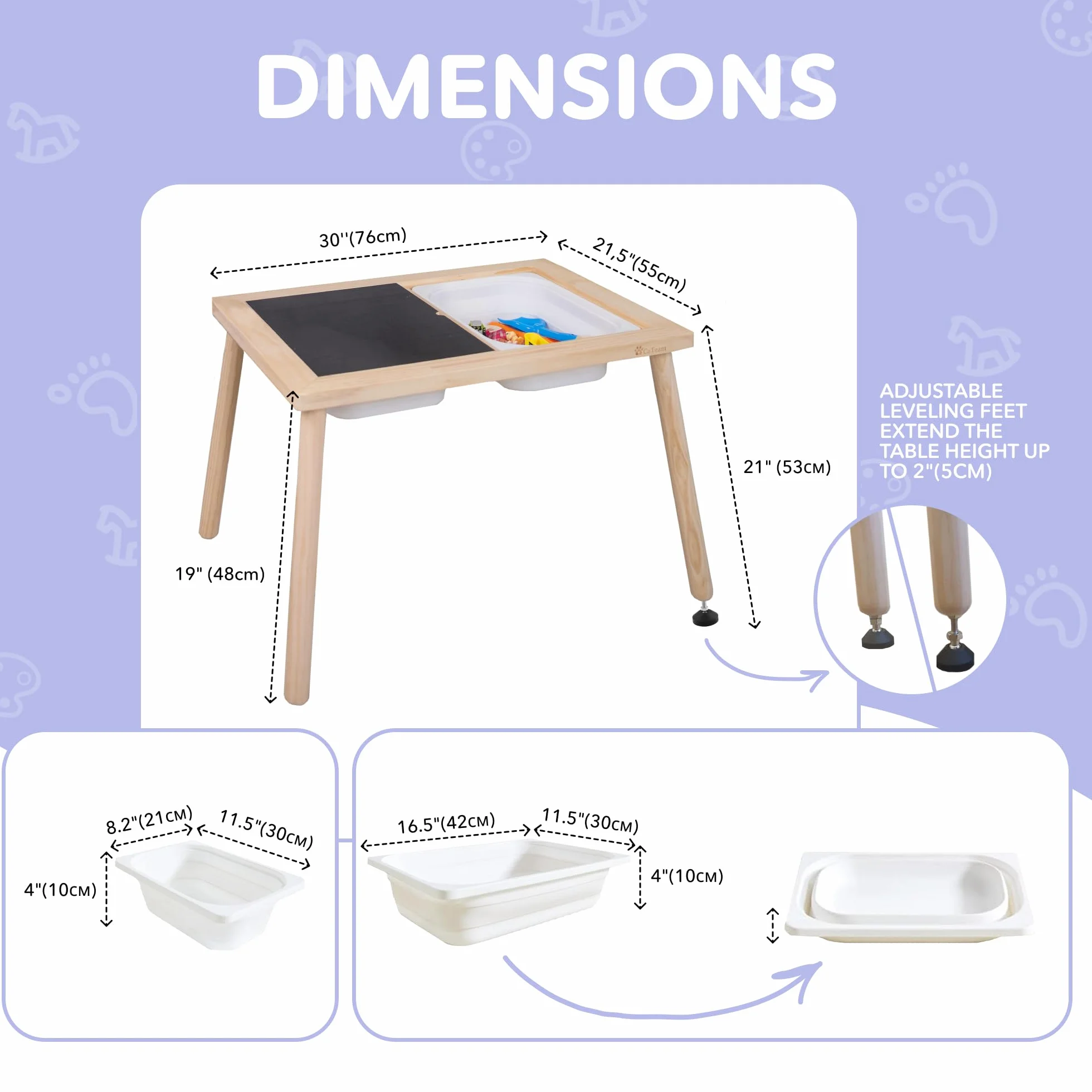 Cateam Mesa Sensorial Niños y Pequeños - 3 Contenedores de Almacenamiento Plegables - Insertos de Rompecabezas Educativos de Madera - Mesa de Actividades con Arena para Jugar con Tapas