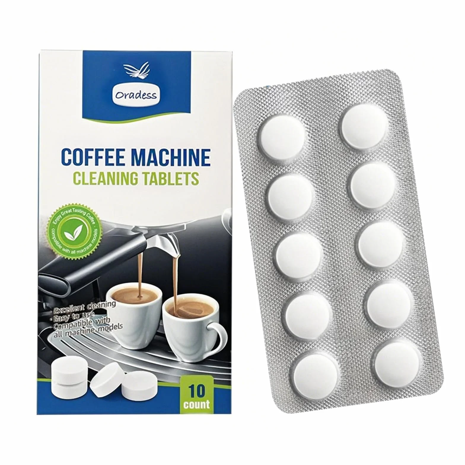 10 PCS Tabletas de limpieza para Máquinas de Café, Pastillas Limpiadoras y Descalcificadoras para Cafeteras Automáticas y Espresso, Eliminan Residuos y Aceites Eficazmente