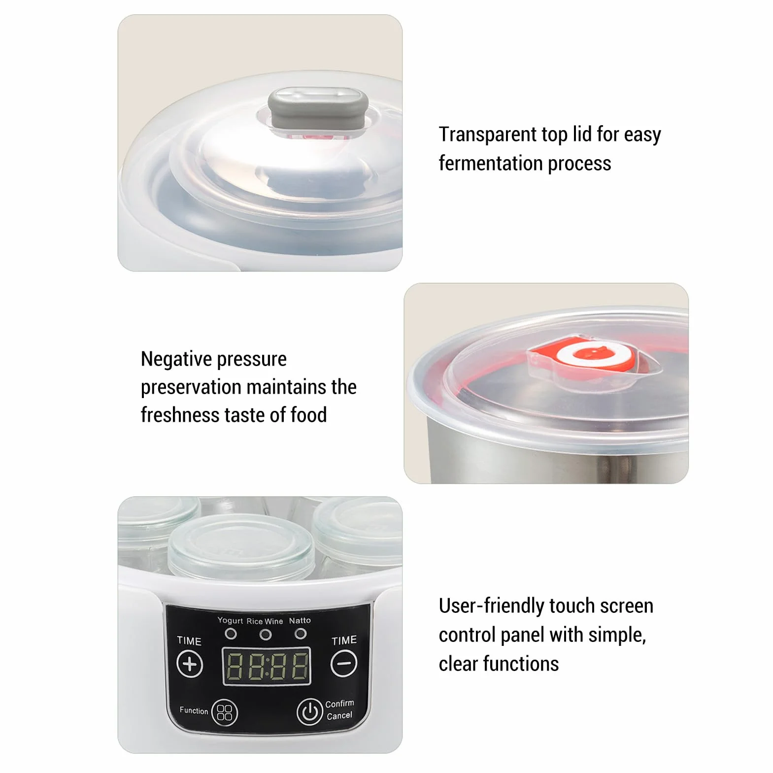 Respicefinem Máquina eléctrica para hacer yogur 1 Máquina para hacer yogur y natto casera de 2 litros con revestimiento de acero inoxidable Incubadora doméstica pequeña y fácil de
