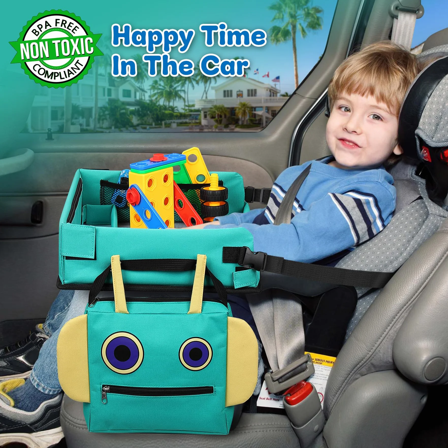 COOLJOY Mesa Coche Niños Bandeja Viaje Impermeable Plegable con Papeles Dibujo Educativo