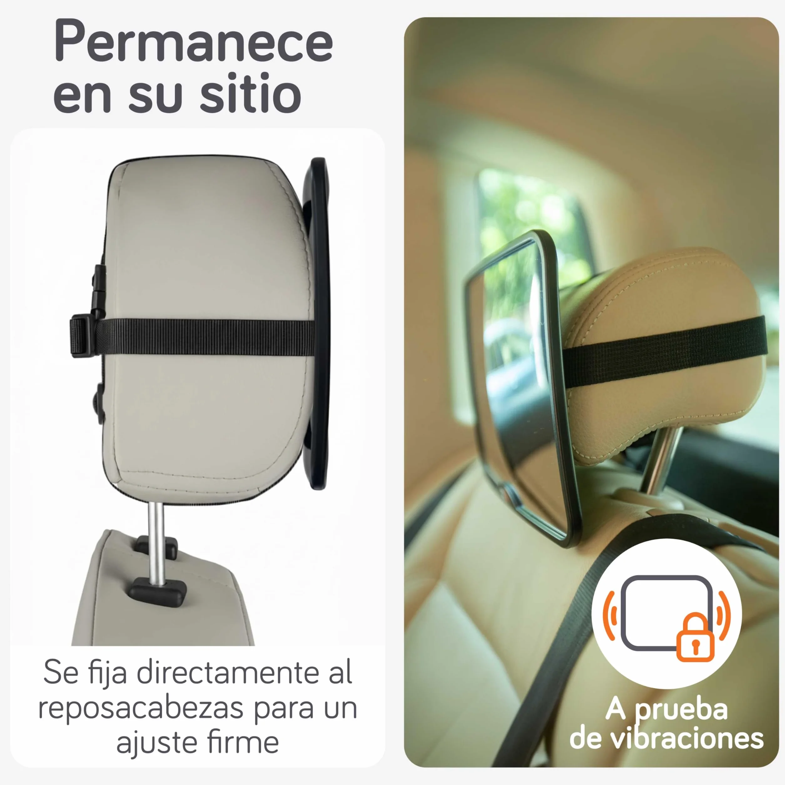 Espejo Coche Bebe Asiento Trasero Baby Uma - 24 x 16 cm, Vista Clara, Prueba de Roturas, Hebillas Ajustables