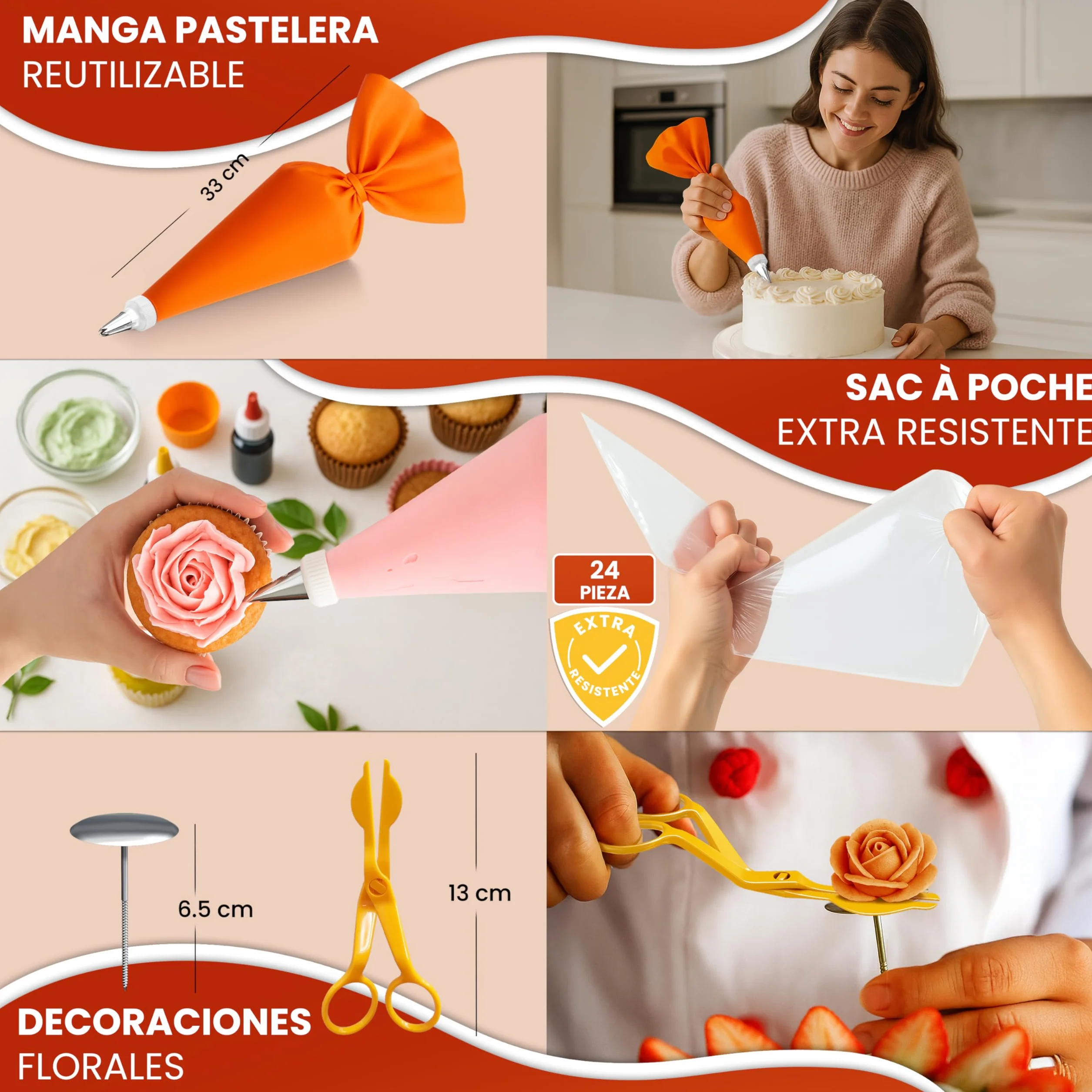 Kit Repostería y Pastelería 61 Piezas - Plato Giratorio Tartas Boquillas Acero Inoxidable Manga Pastelera Espátulas Utensilios