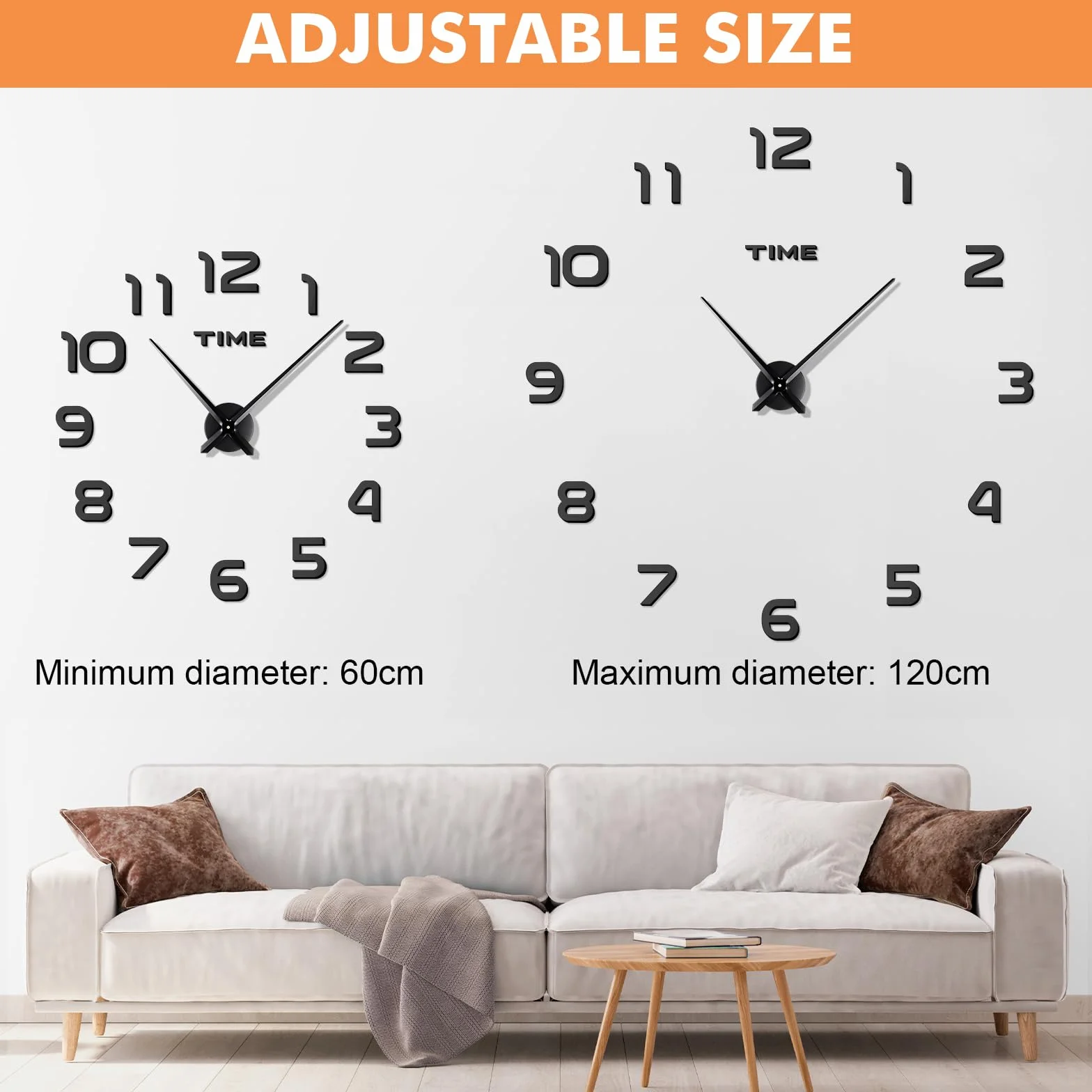 JIZZU 3D Reloj De Pared Grande, DIY Reloj Pareds Digital, Reloj de Pared Silencioso, Reloj Cocina Pared Original, Moderno, Decoración Ideal para Sala de Estar, Dormitorio, Cocina, Oficina, Negro