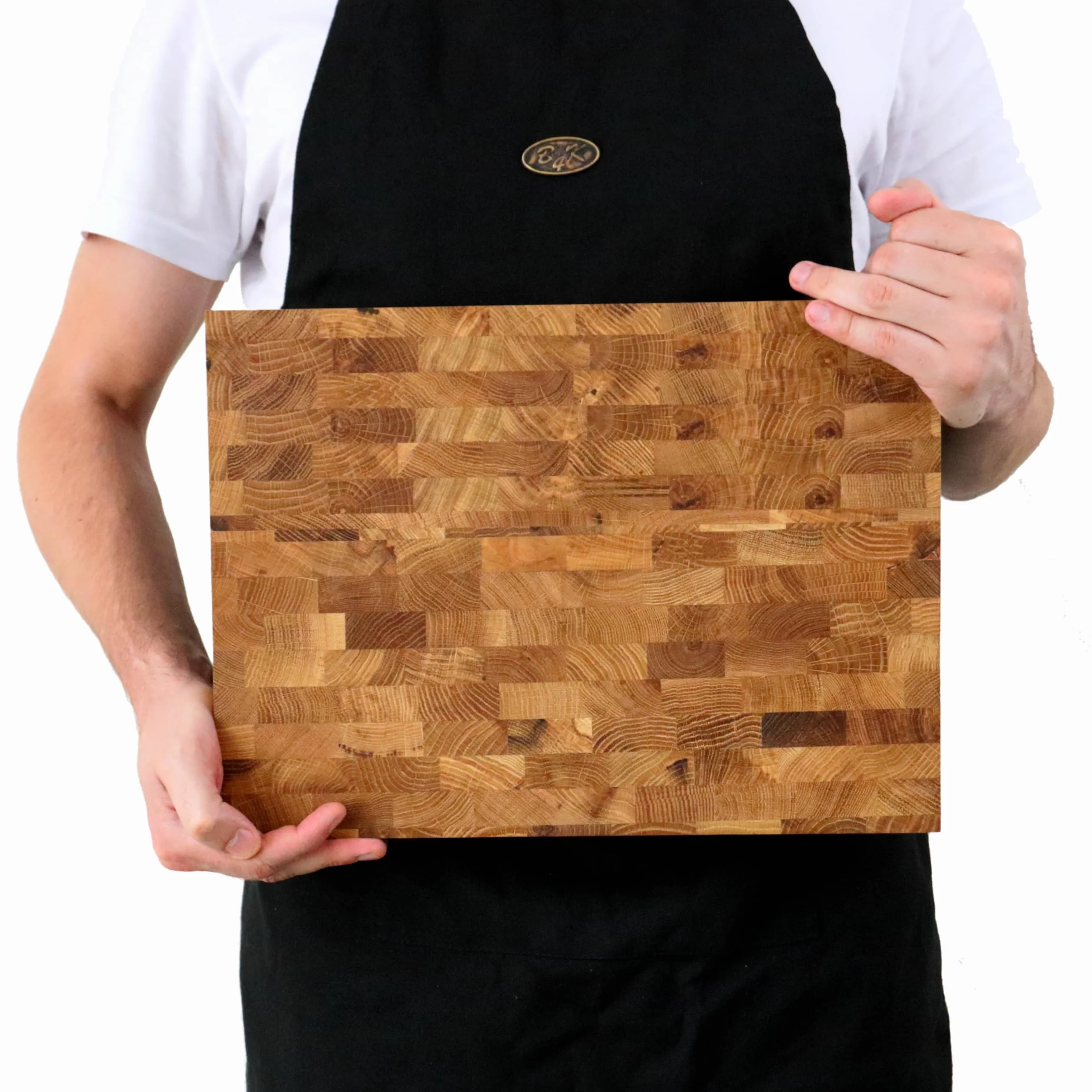 B4K® Tabla de cortar de roble 37x27x4,3 cm | Madera de bout con asas y pies de silicona | Antibacteriana y aceitada | Tabla de cocina robusta