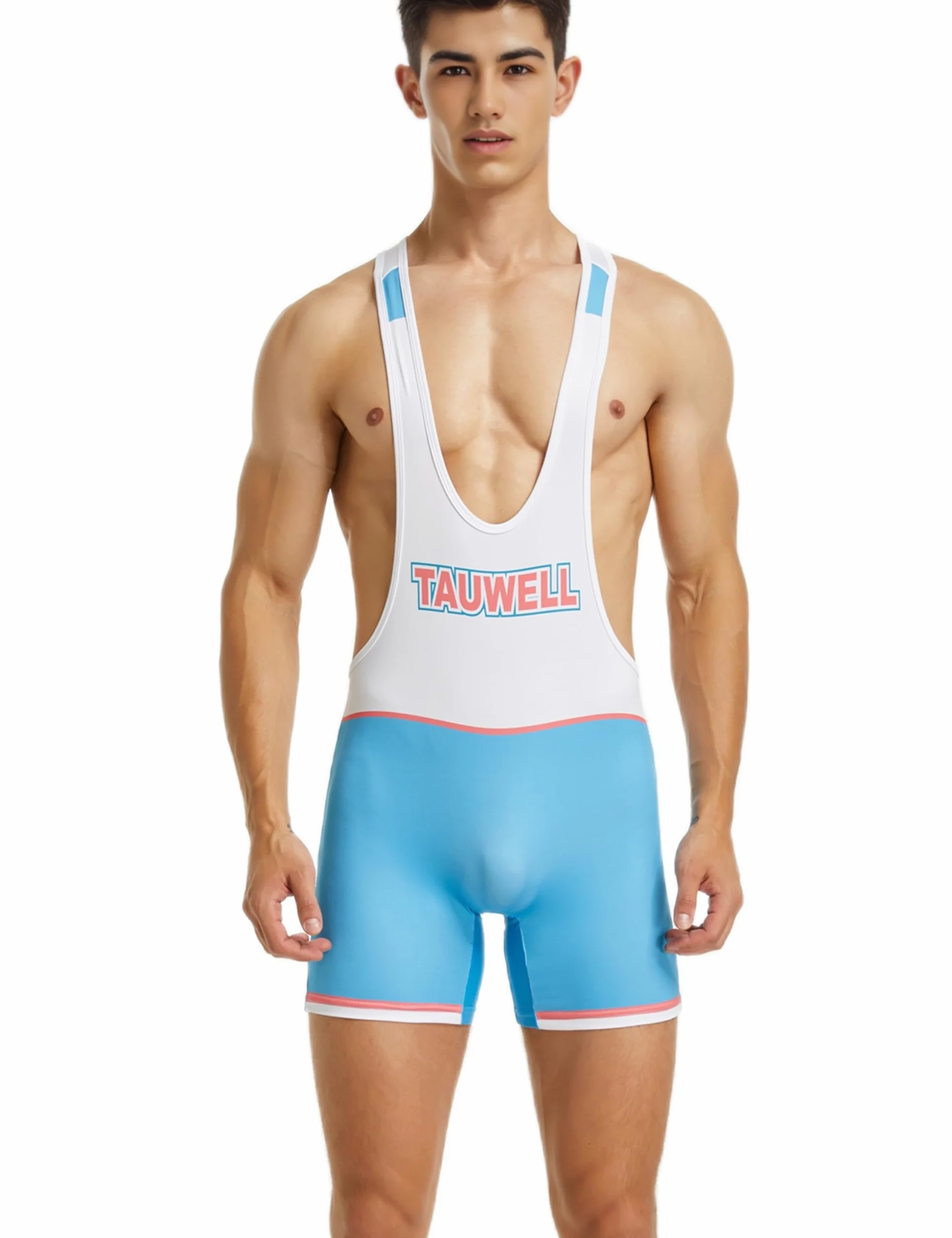 Generisch Maillot de lucha libre para hombre, una pieza, levantamiento de pesas, azul oscuro y blanco, XXL