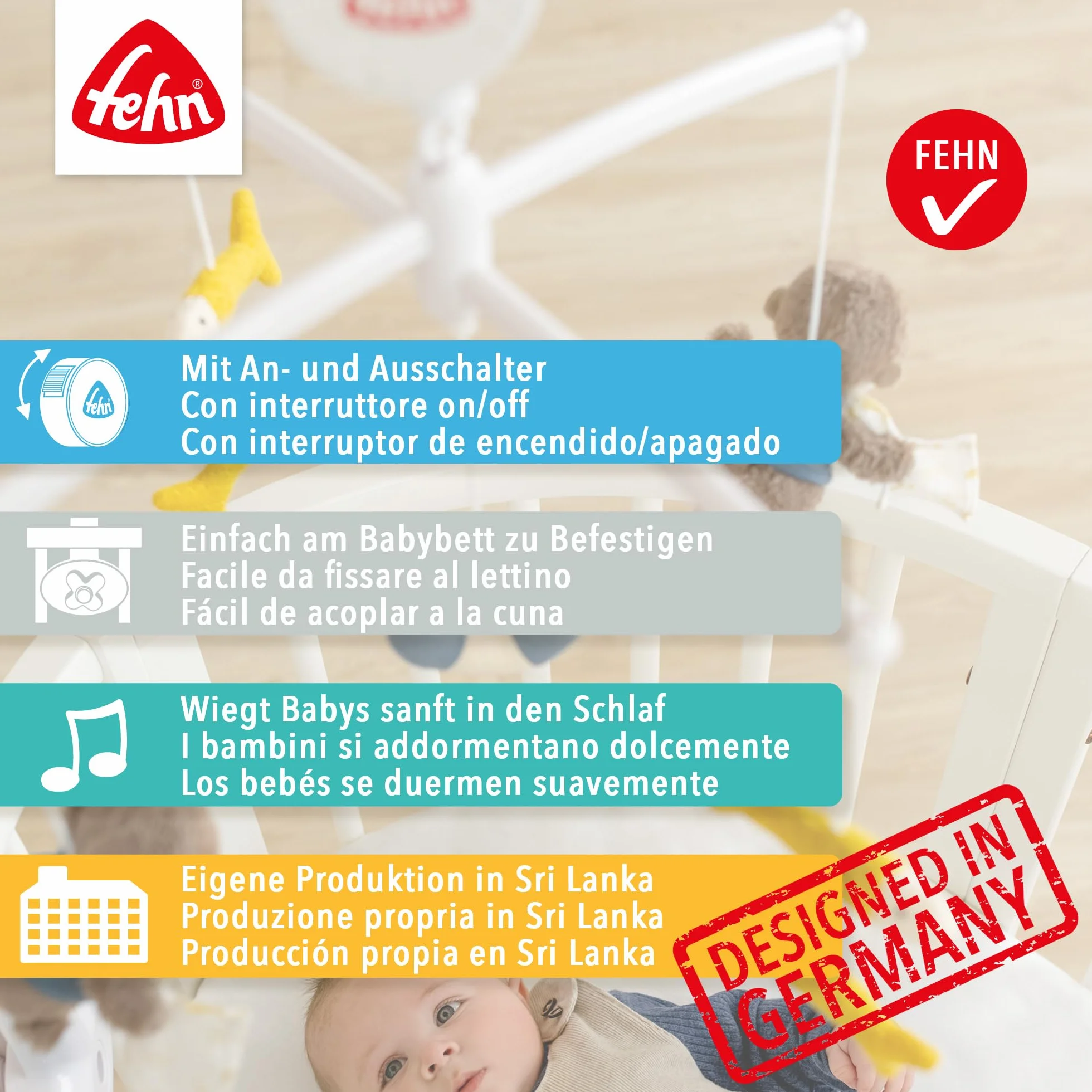 Fehn Música móvil Meereskinder - Mobile a carica con melodia para bebés 0-5 meses