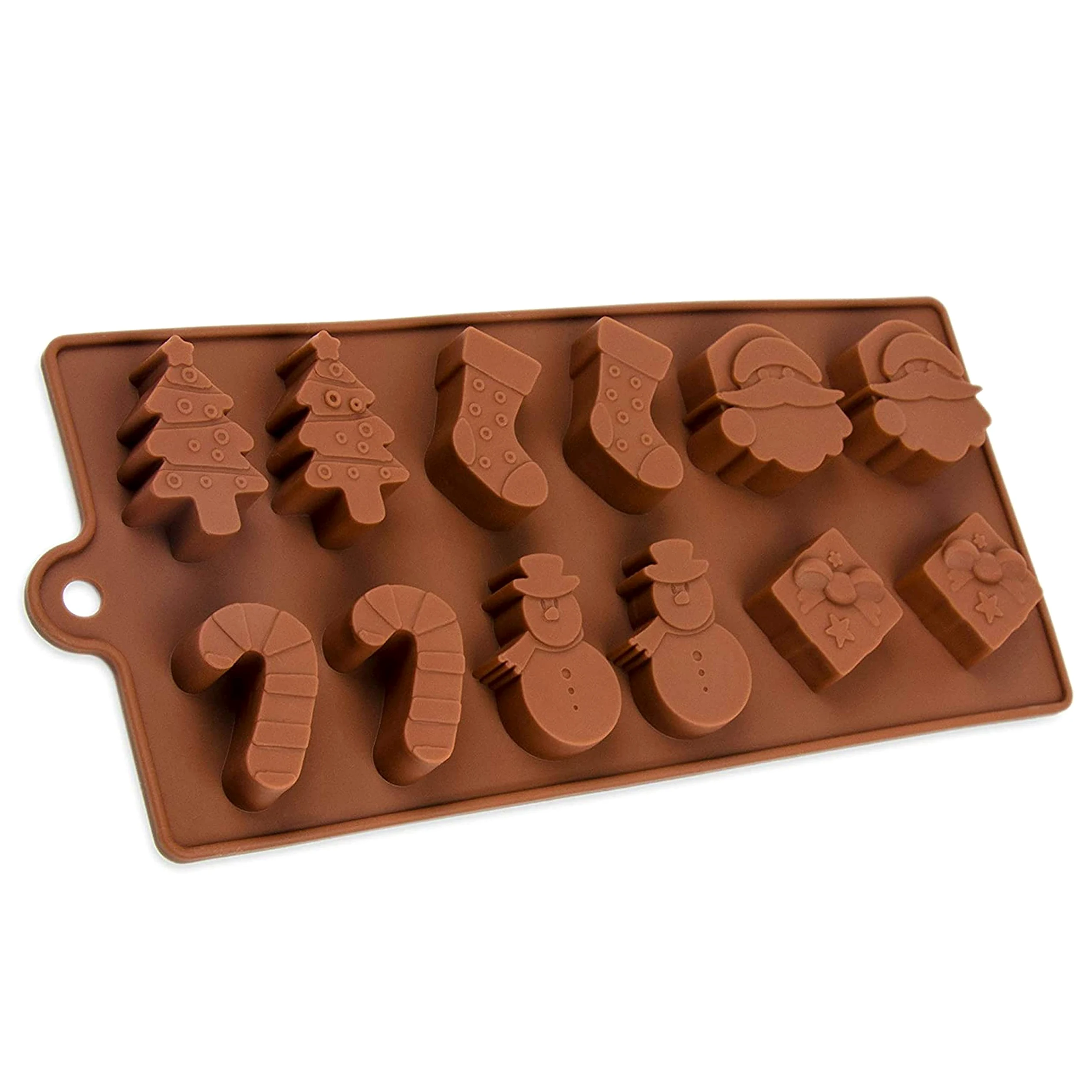 Molde de silicona para bombones, diseño de Papá Noel, decoración de tartas, magdalenas, decoración para cubitos de hielo, chocolates, Navidad, cumpleaños infantiles, antiadherente, color marrón