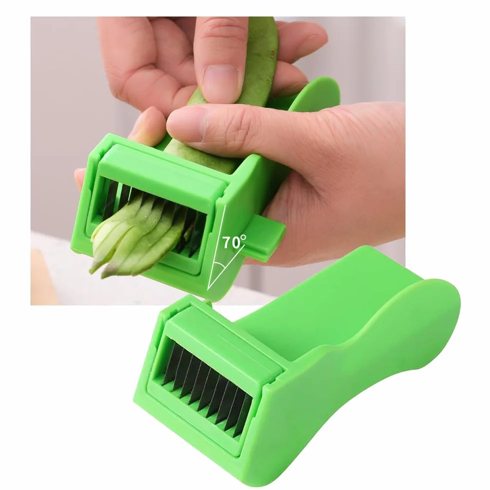 Cortador de Judías Verdes, Enhebrador con Cuchilla de Acero Inoxidable Cortador de Judías Verdes de Fácil Agarre para una Preparación de Verduras Sin Esfuerzo Aparato Ligero de Cocina (Verde)