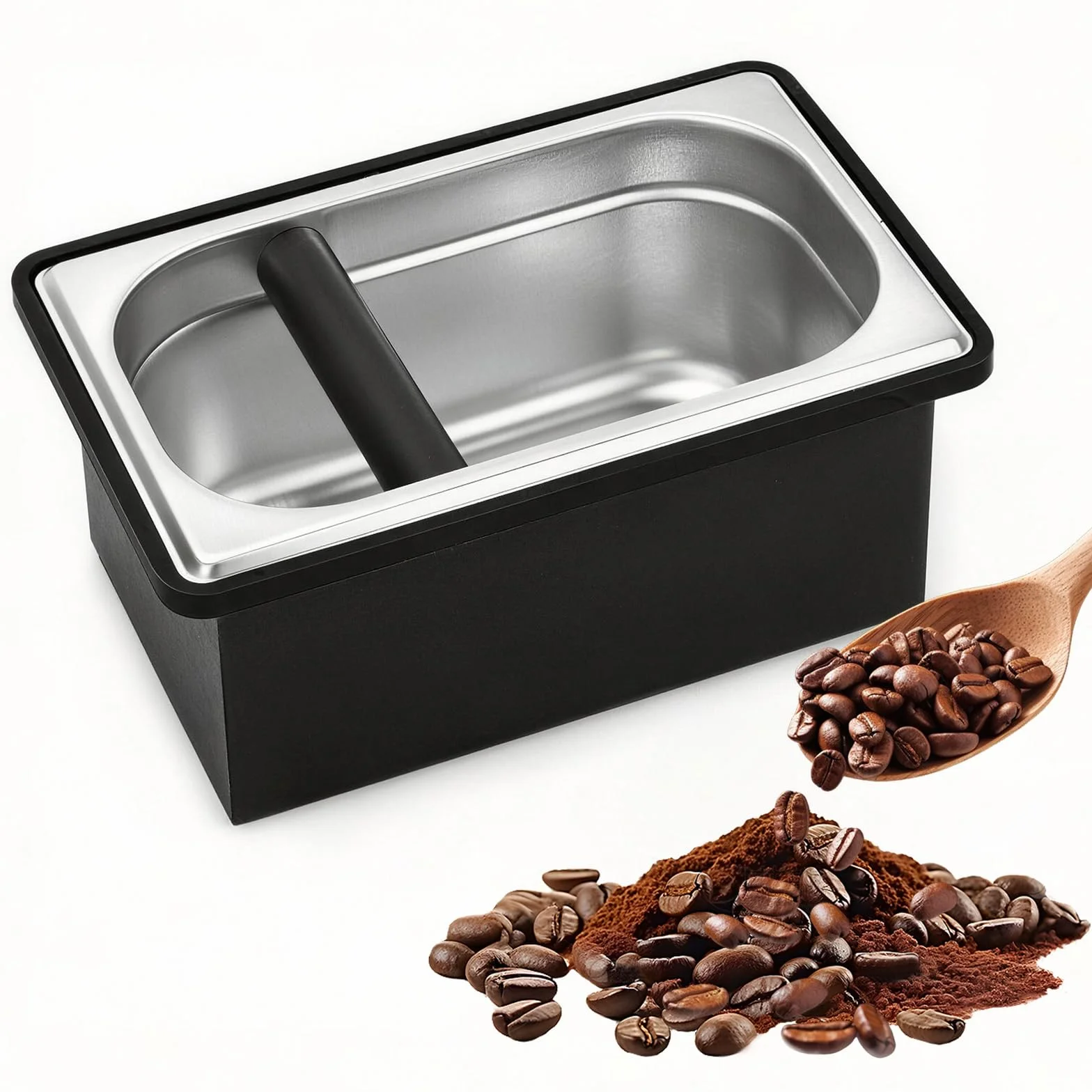Caja para Posos Café de Café de Acero Inoxidable, Contenedor de Gran Capacidad con Amortiguadores de Goma y Juntas de Silicona, Duradero y Fácil de Limpiar