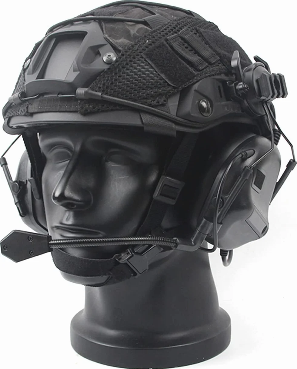 Juego De Casco Fast Táctico Militar, Equipo Casco Protección Paintball CS con Auriculares Tácticos Y Cubierta De Casco, para Caza Al Aire Libre Airsoft Paintball