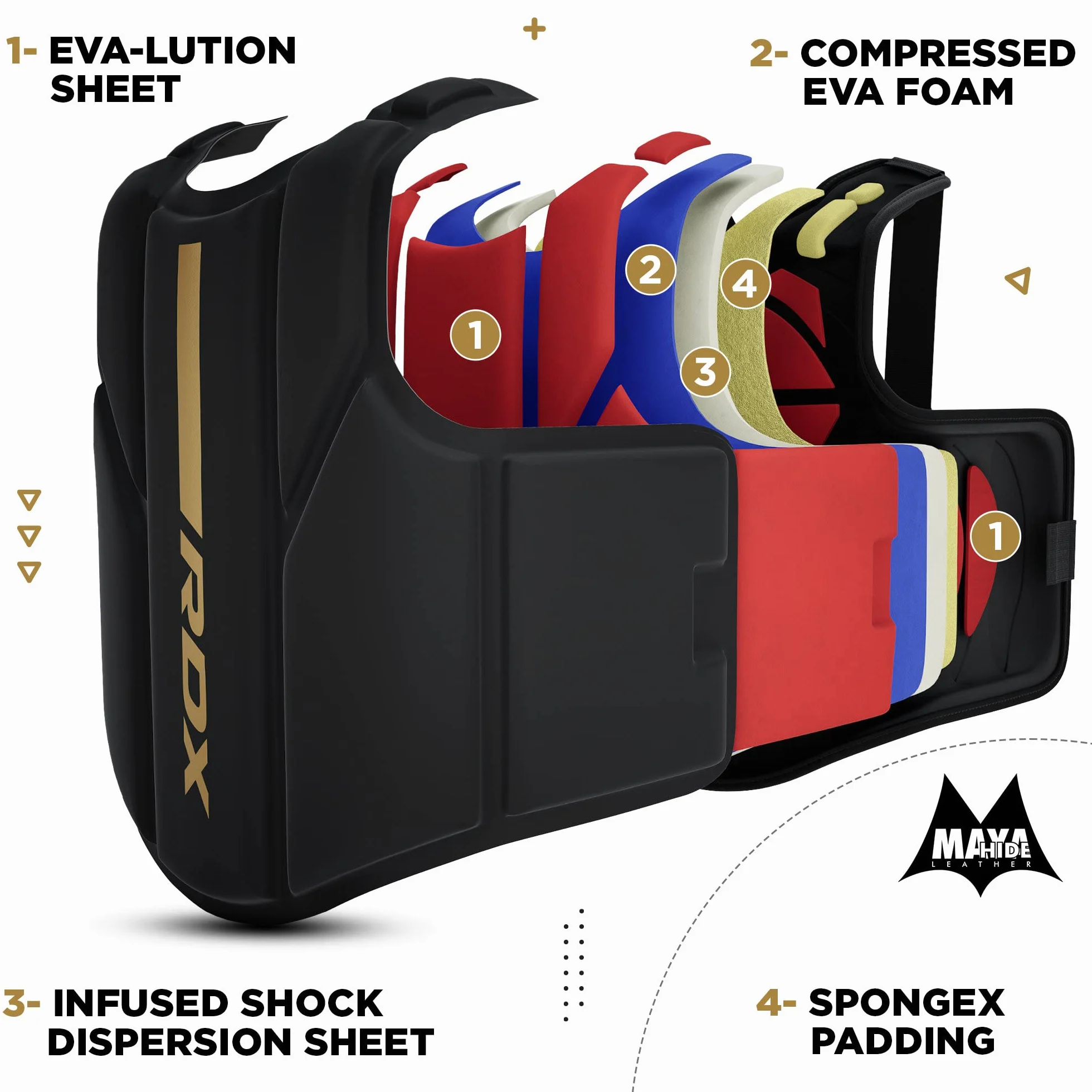RDX Protector de Pecho Maya Hide Cuero Acolchado Ajustable para Muay Thai Kickboxing Artes Marciales