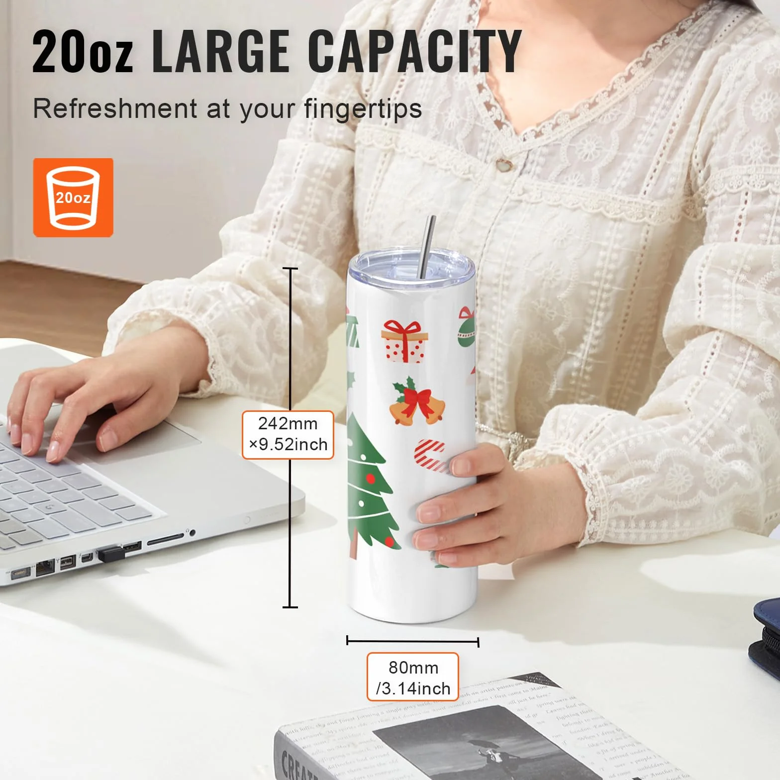 VEVOR Prensa de Calor para Tazas, Prensa de Impresión de Tazas con 8 Tazas Sublimables en Blanco de 59cl, Máquina de Sublimación de Capacidad de 32,5-89cl con Papel de Transferencia de Calor, Guantes