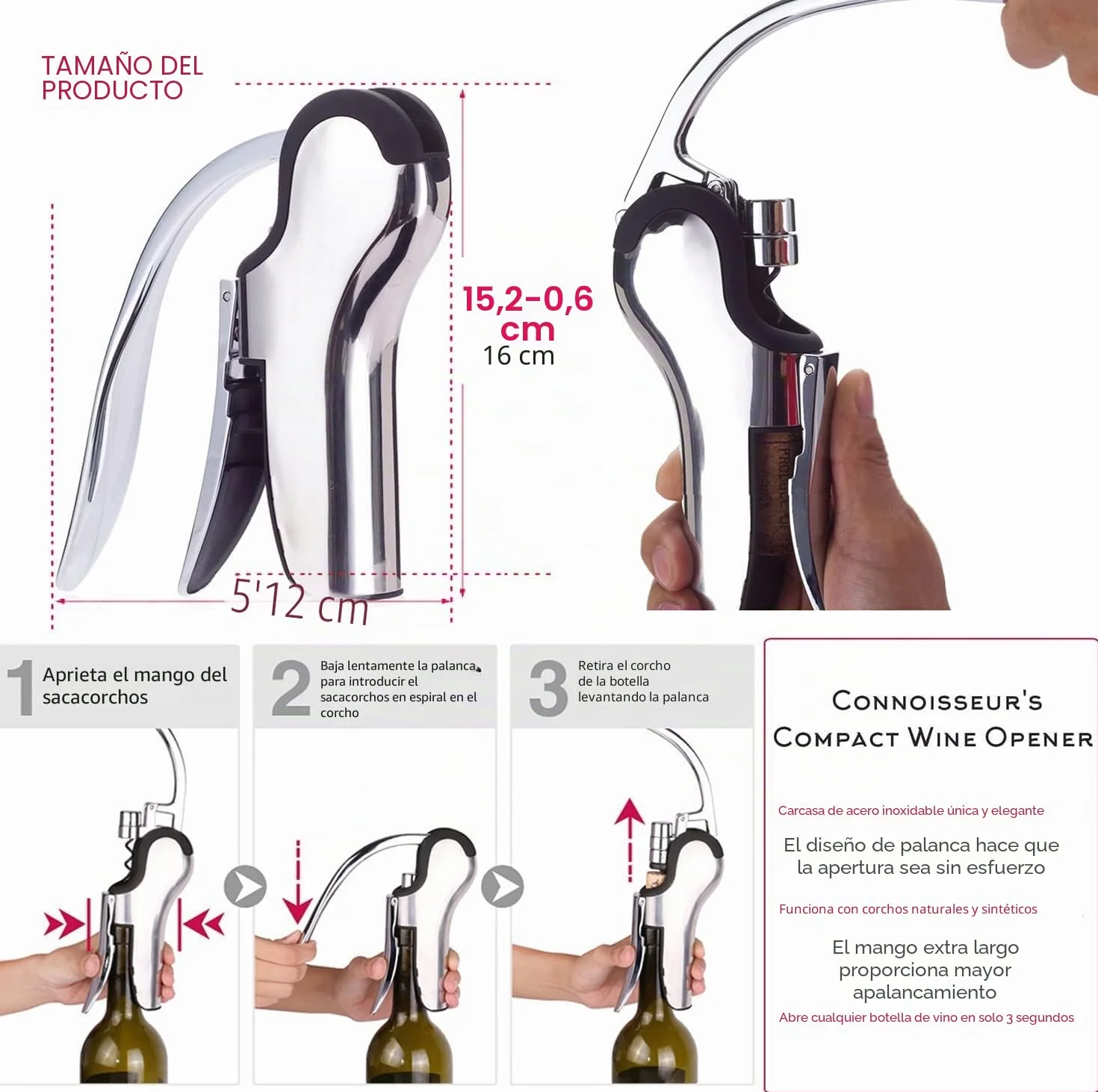 Abrebotellas de acero inoxidable con cortador de cápsulas integrado